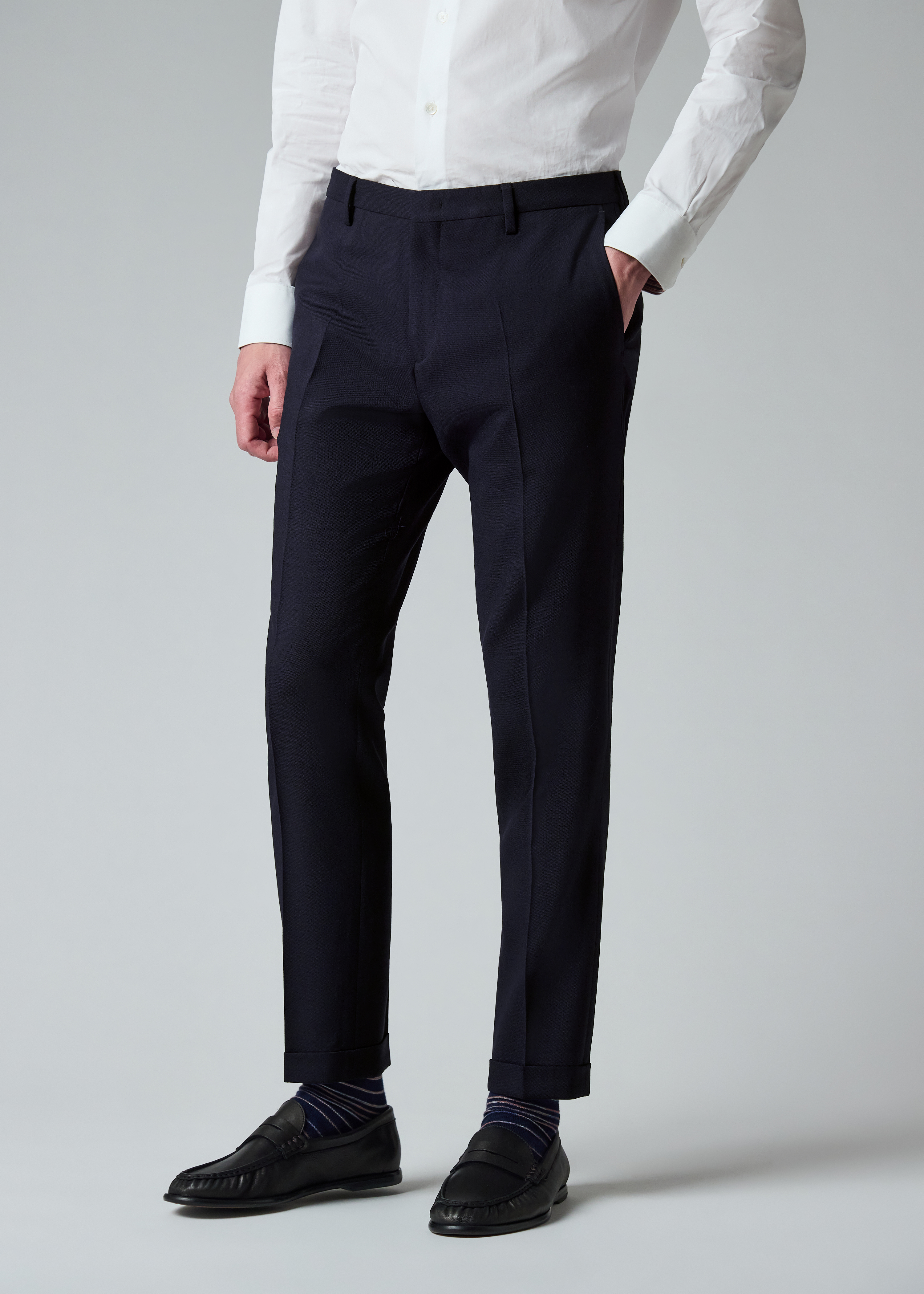 Slim-Fit Navy Two-Ply Merino Wool Trousers