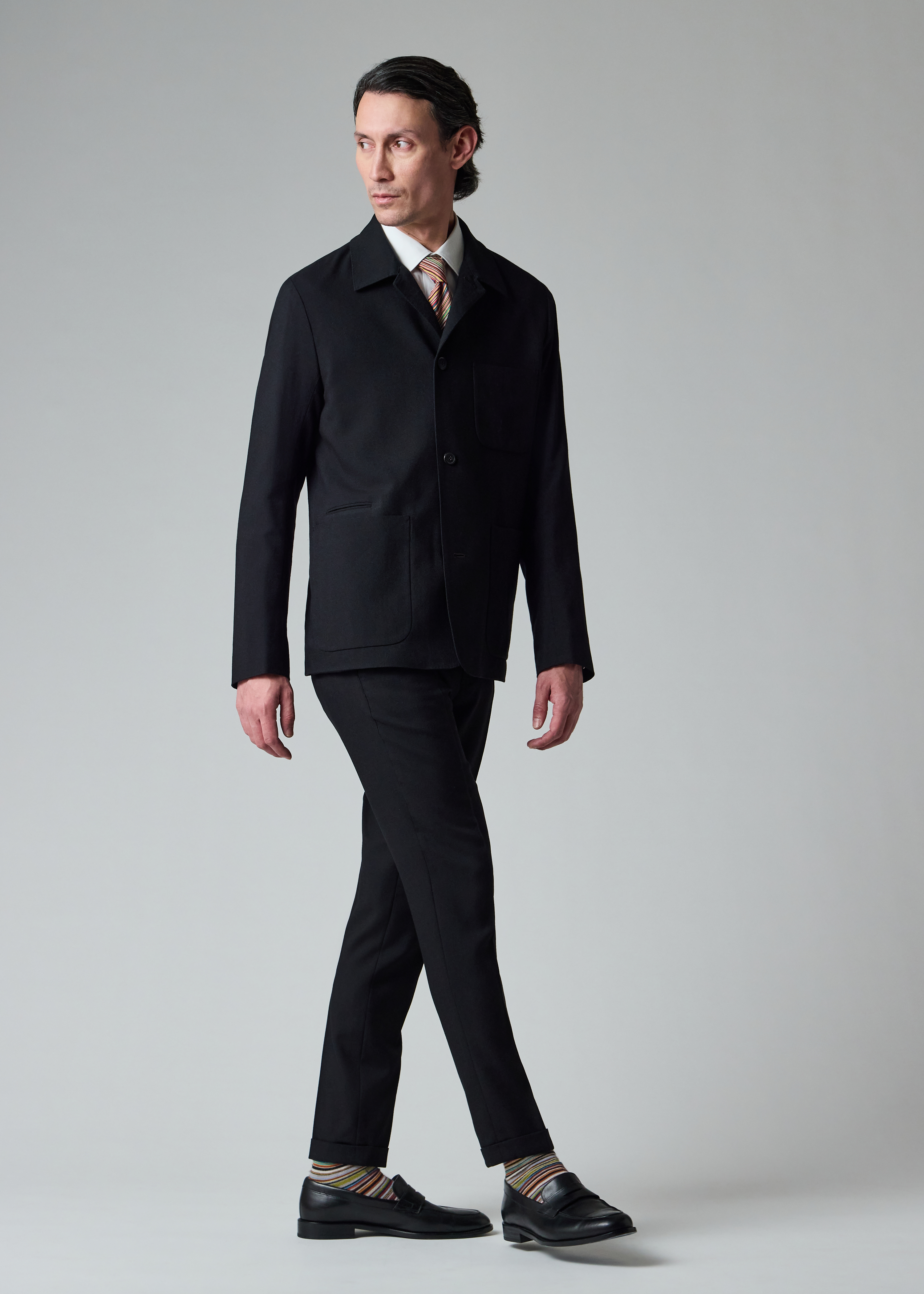 Black Two-Ply Hopsack Wool Pleated Trousers