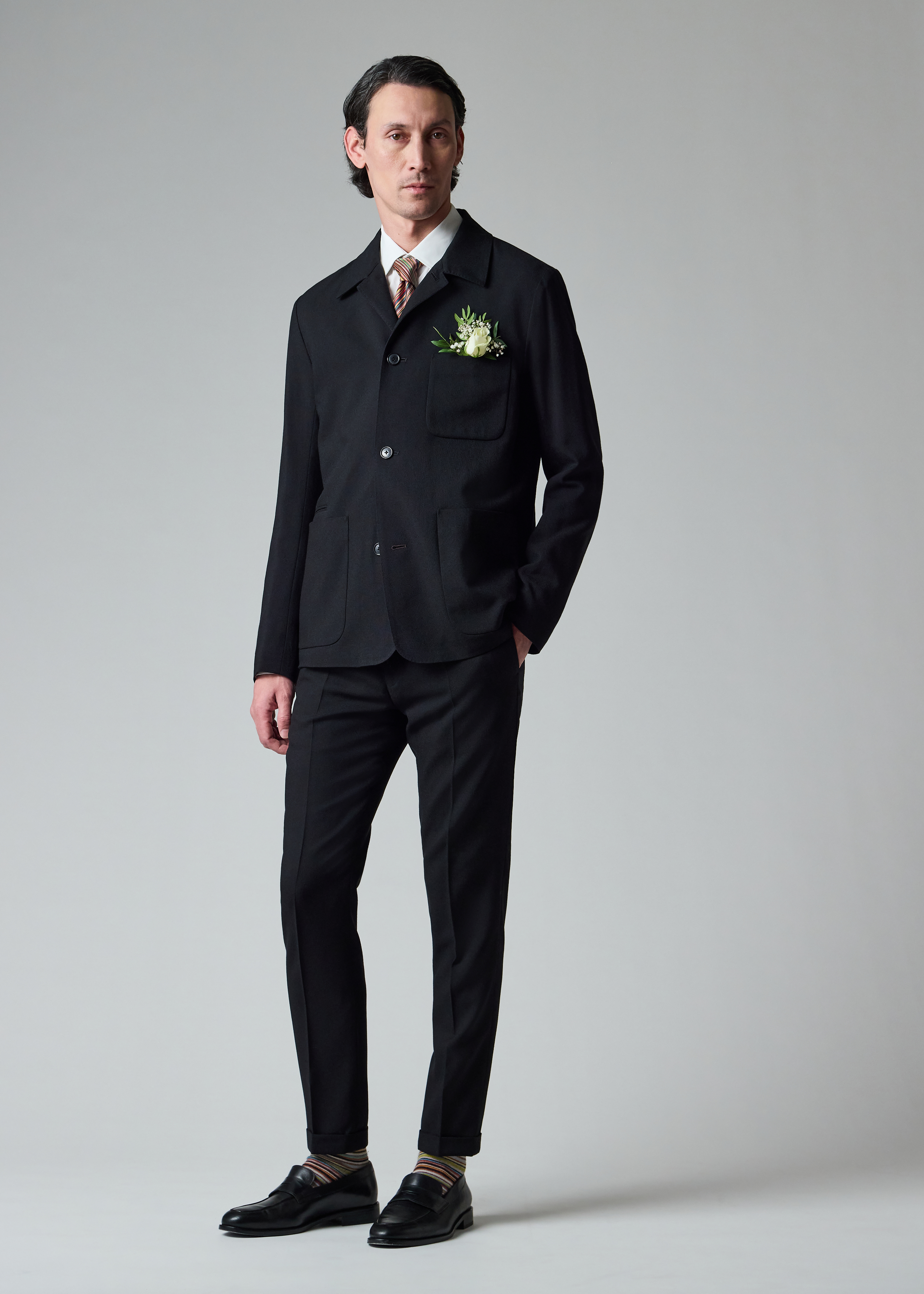 Black Two-Ply Hopsack Wool Pleated Trousers