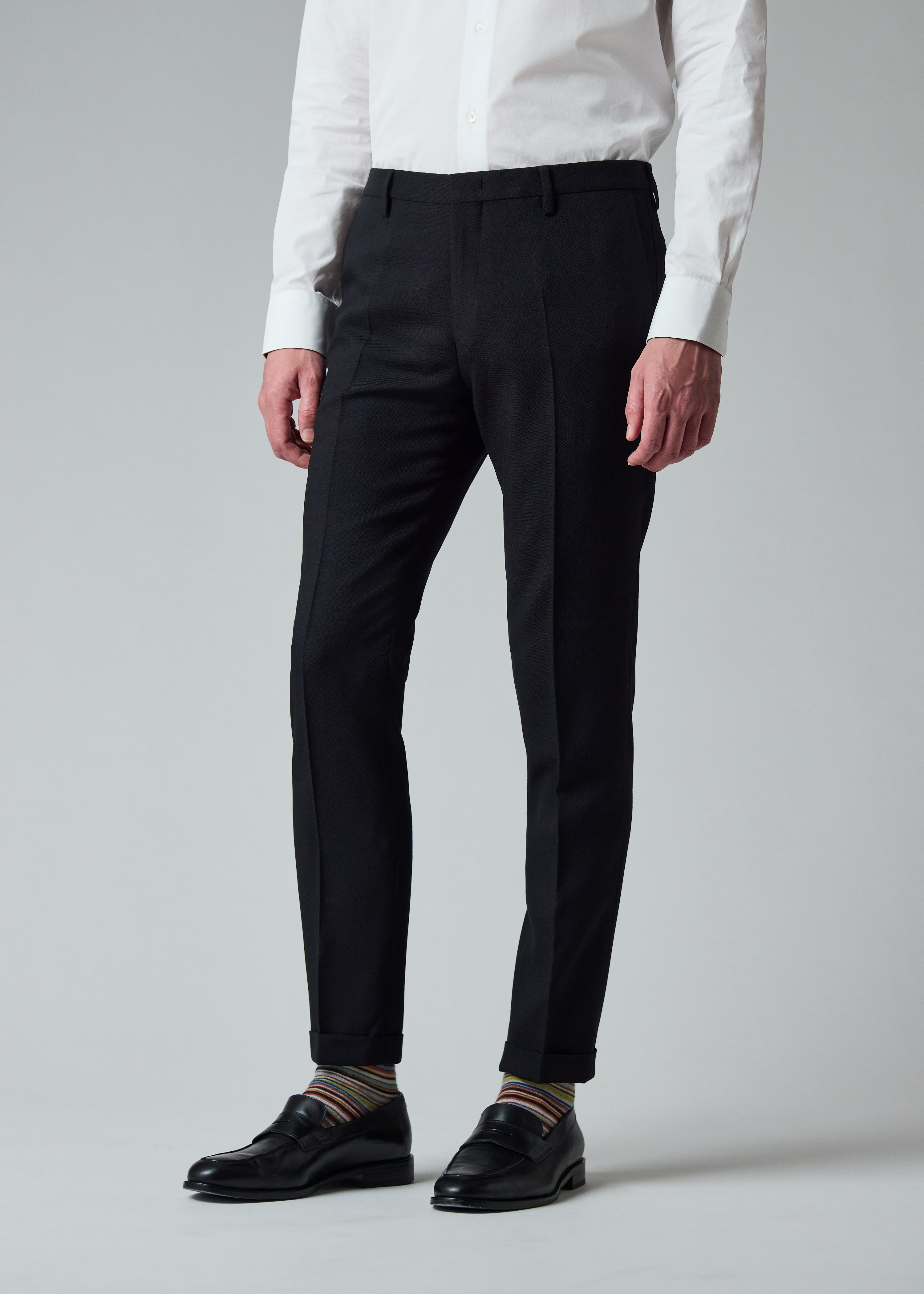 Black Two-Ply Hopsack Wool Pleated Trousers