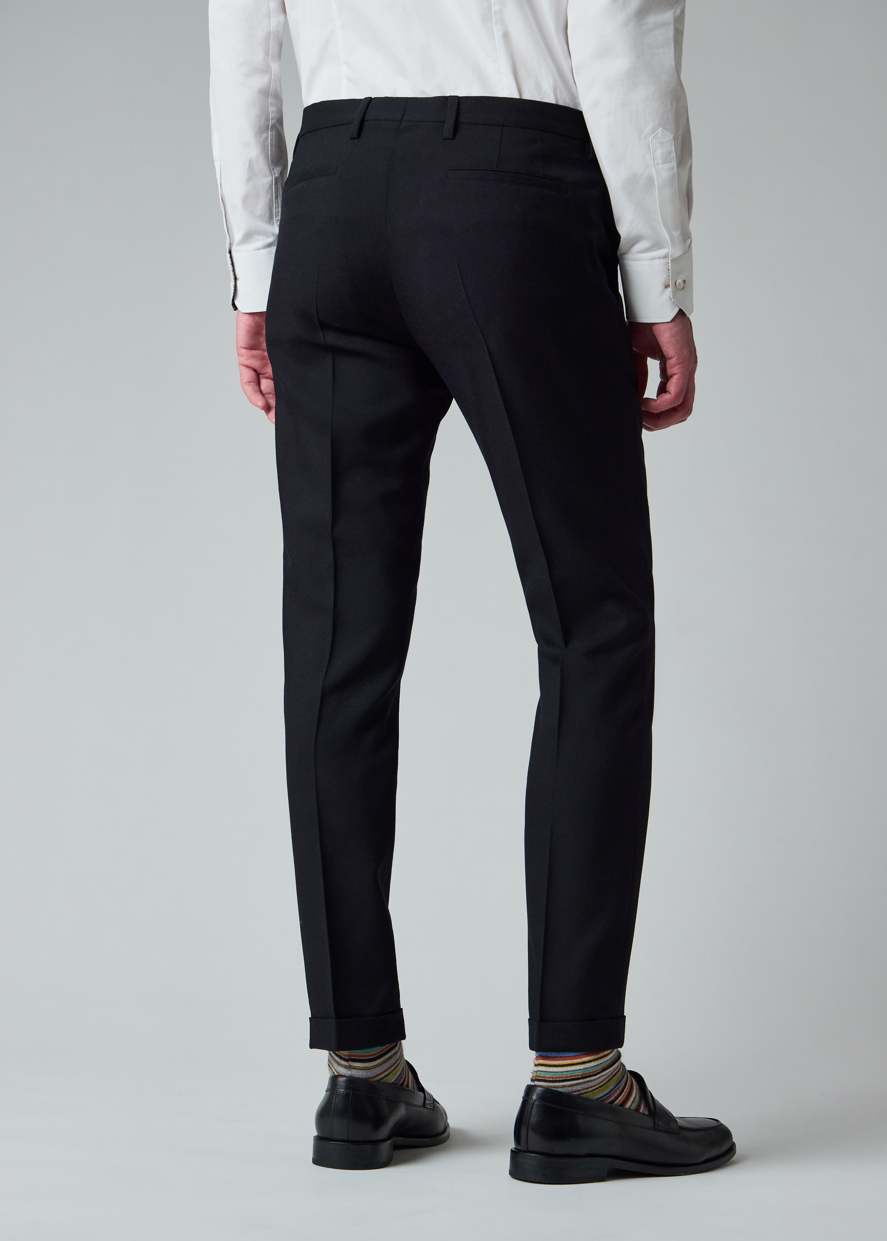 Black Two-Ply Hopsack Wool Pleated Trousers