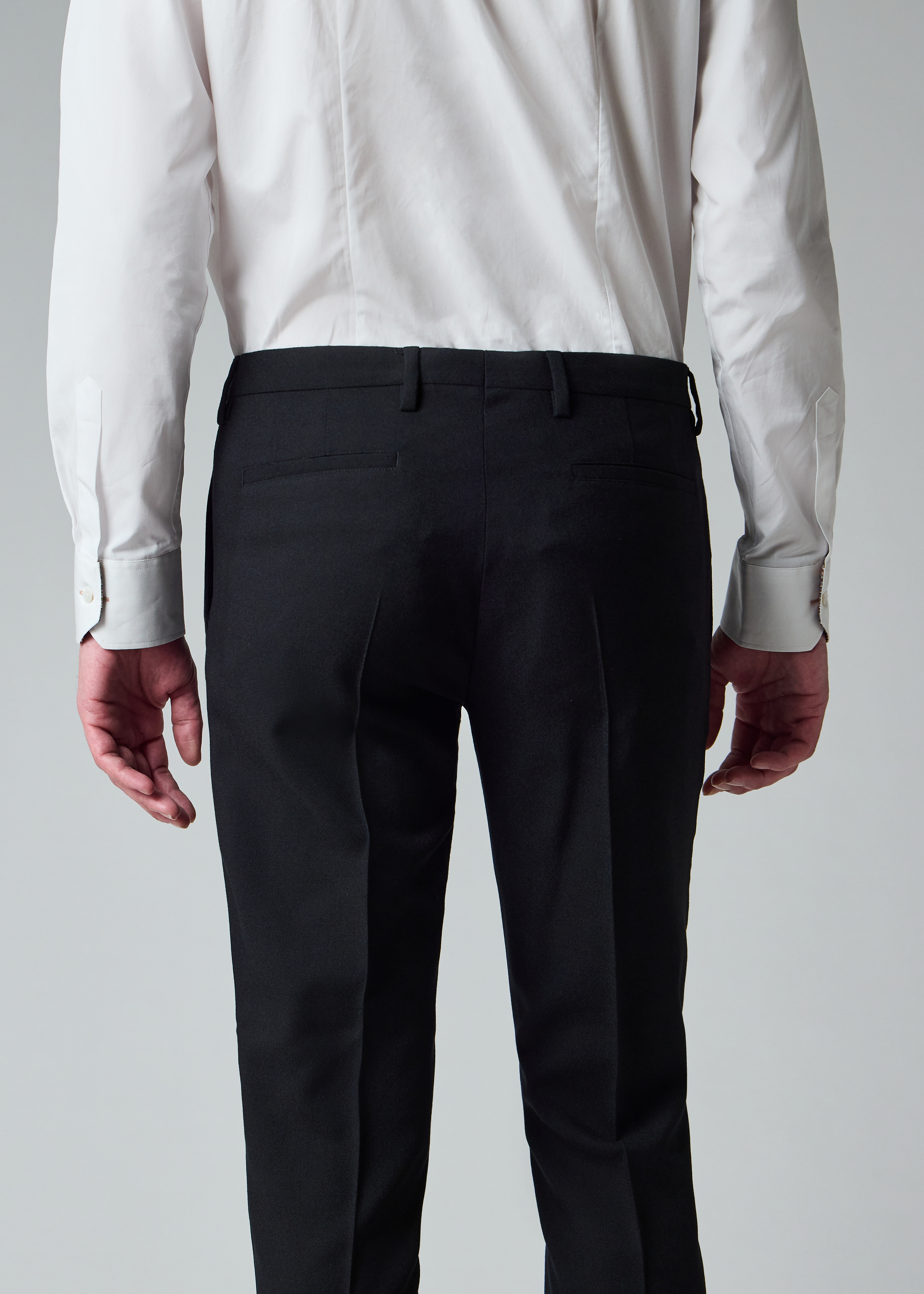 Black Two-Ply Hopsack Wool Pleated Trousers