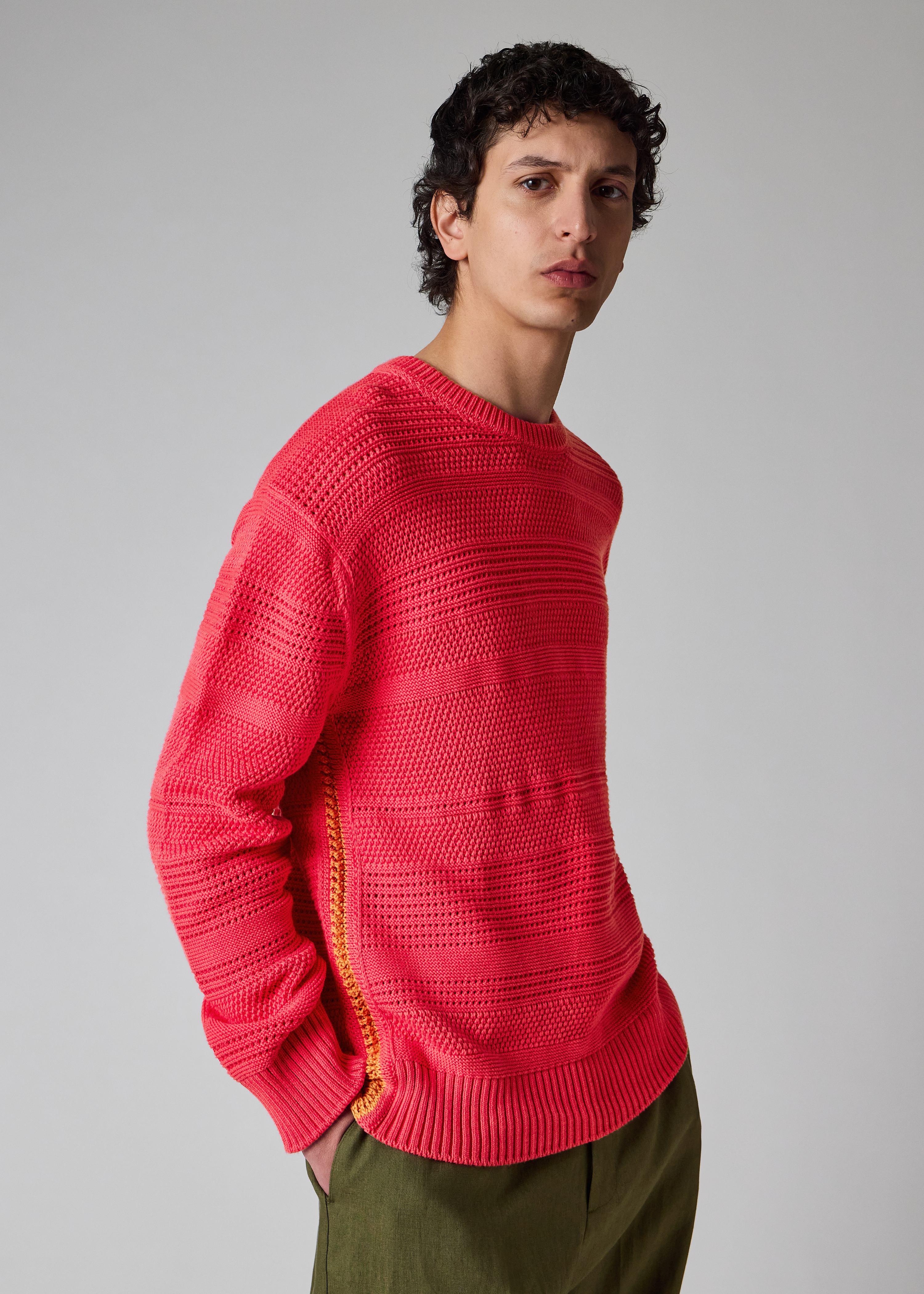 Bright Pink Textured Cotton Sweater