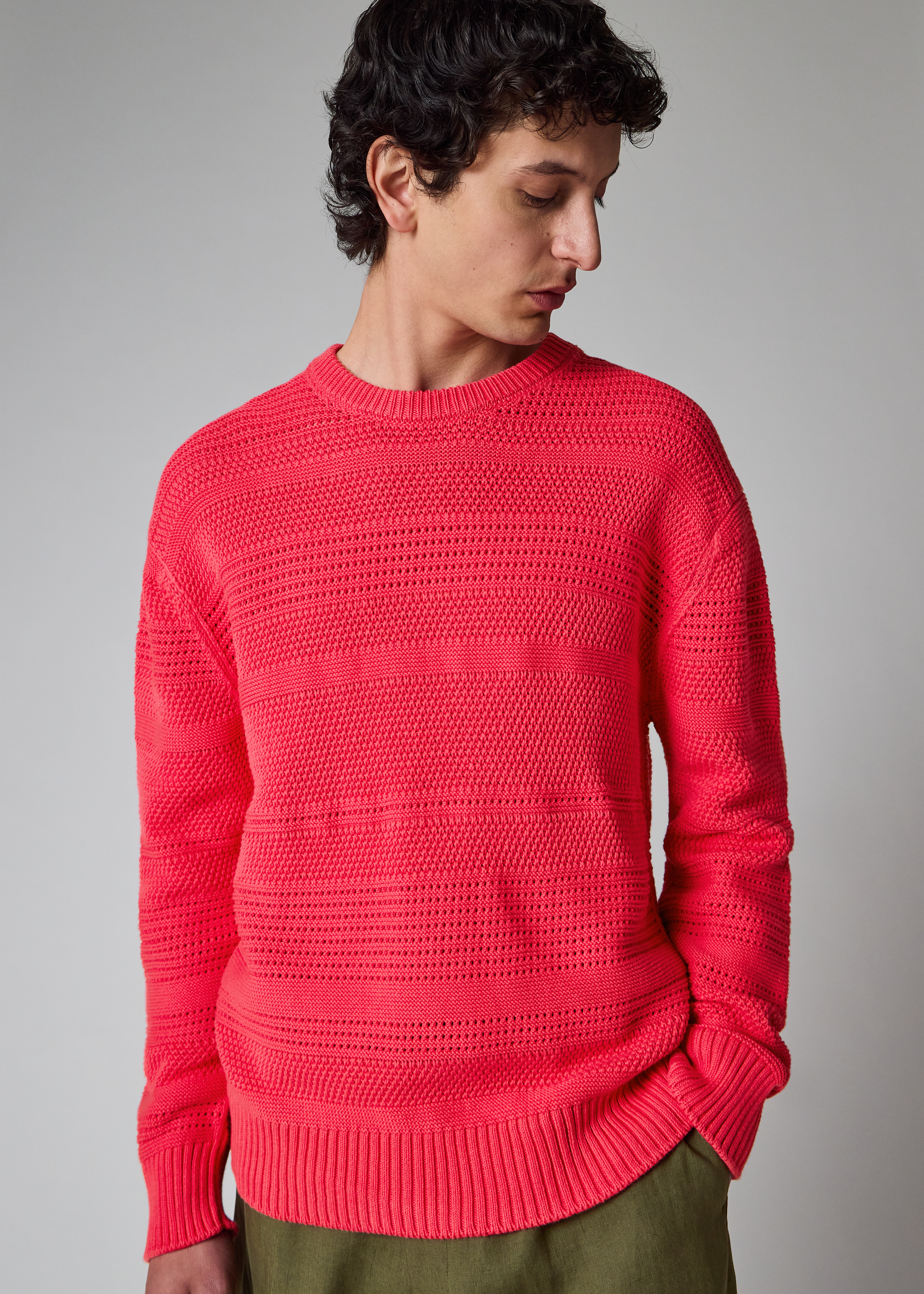 Bright Pink Textured Cotton Sweater