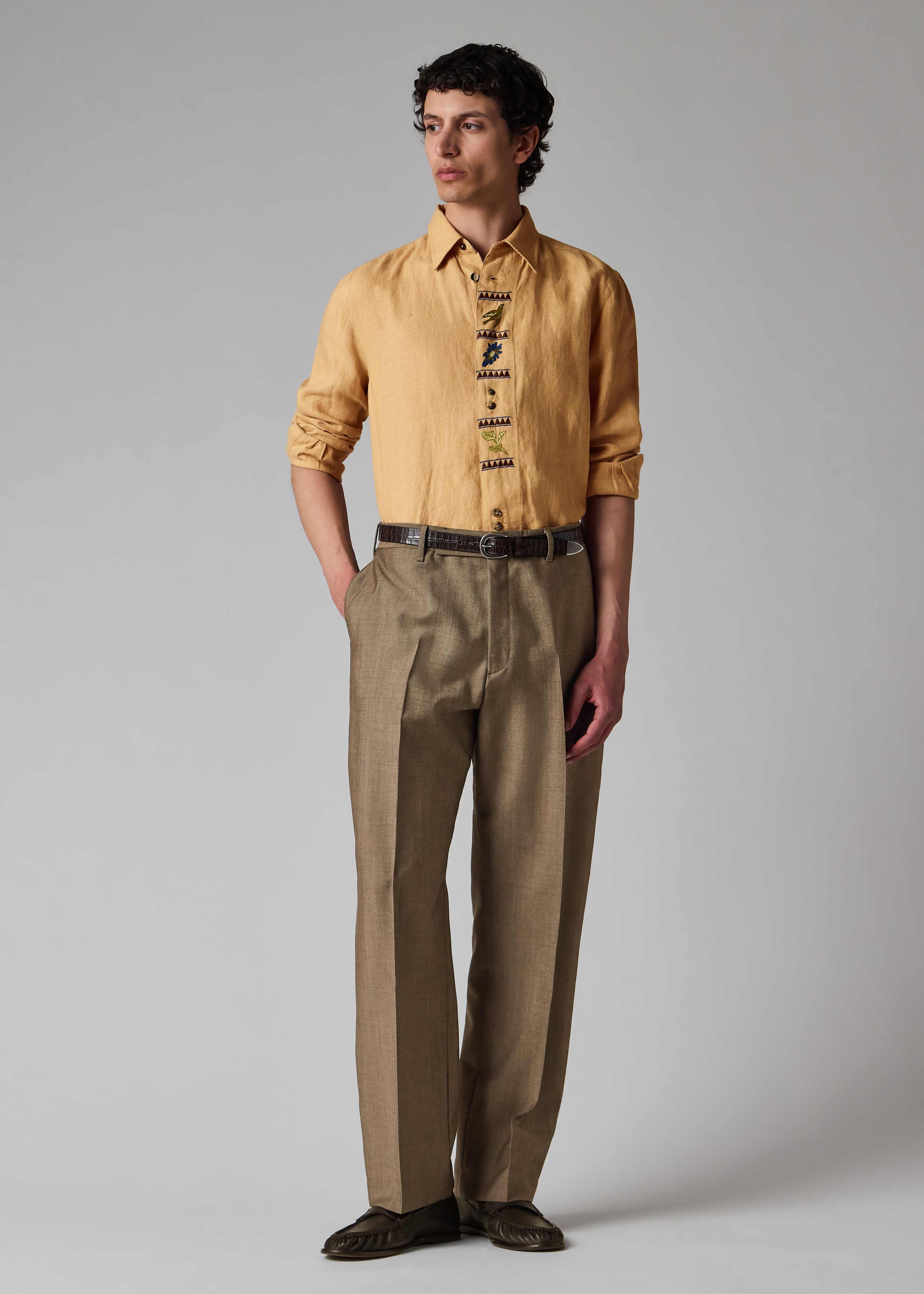 Relaxed-Fit Brown Wool-Mohair Trousers