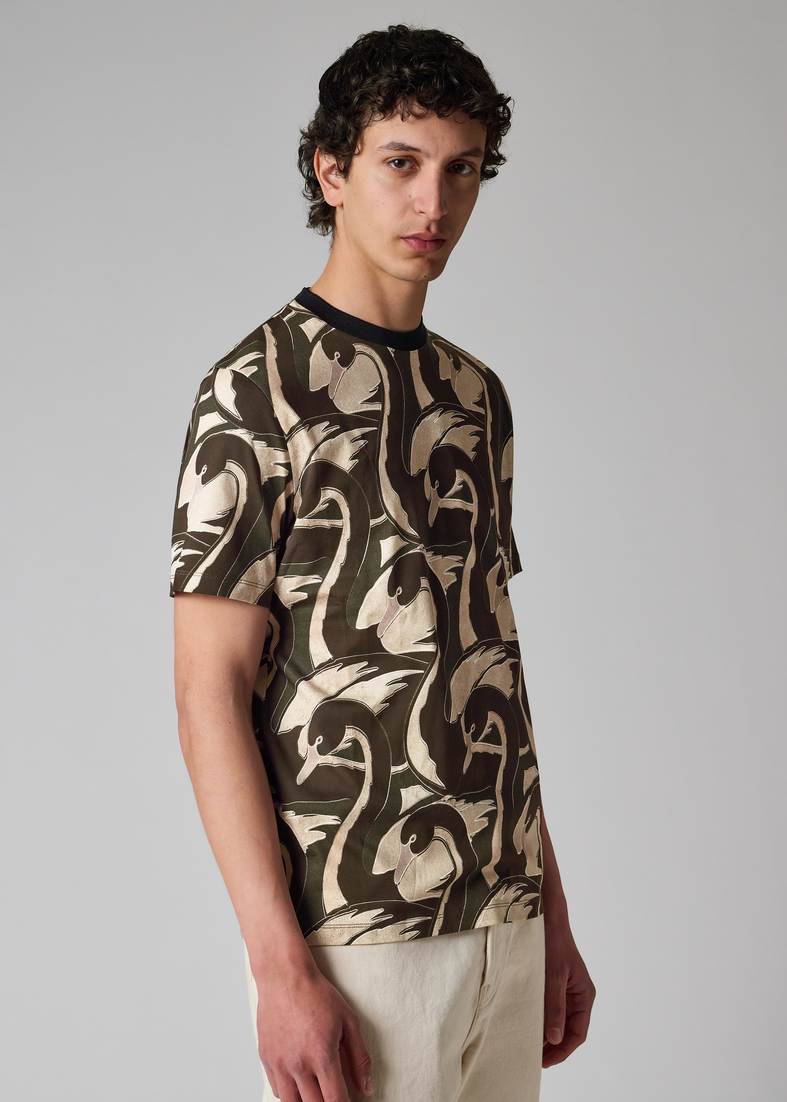 'Swan' Print Cotton T-Shirt