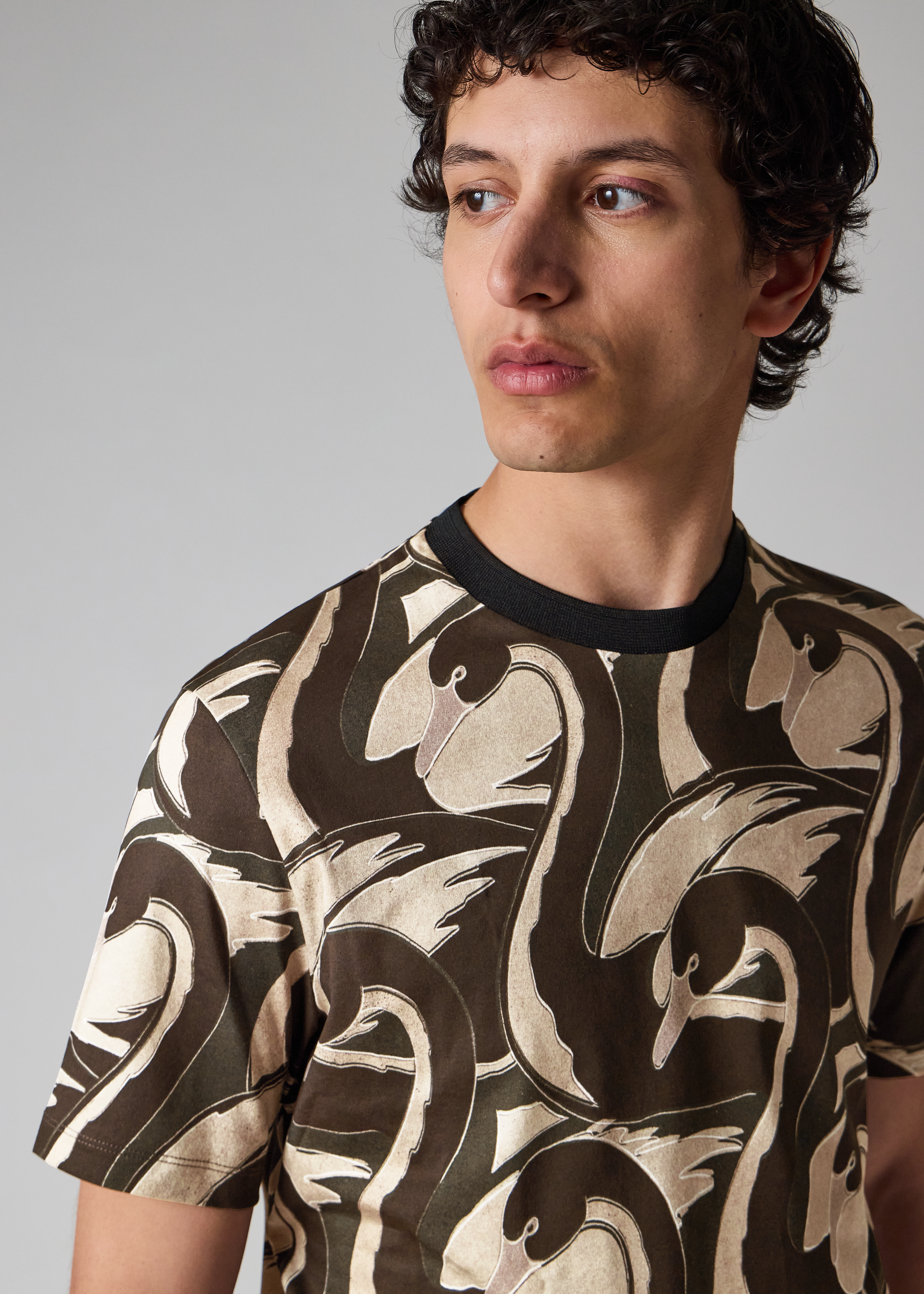 'Swan' Print Cotton T-Shirt