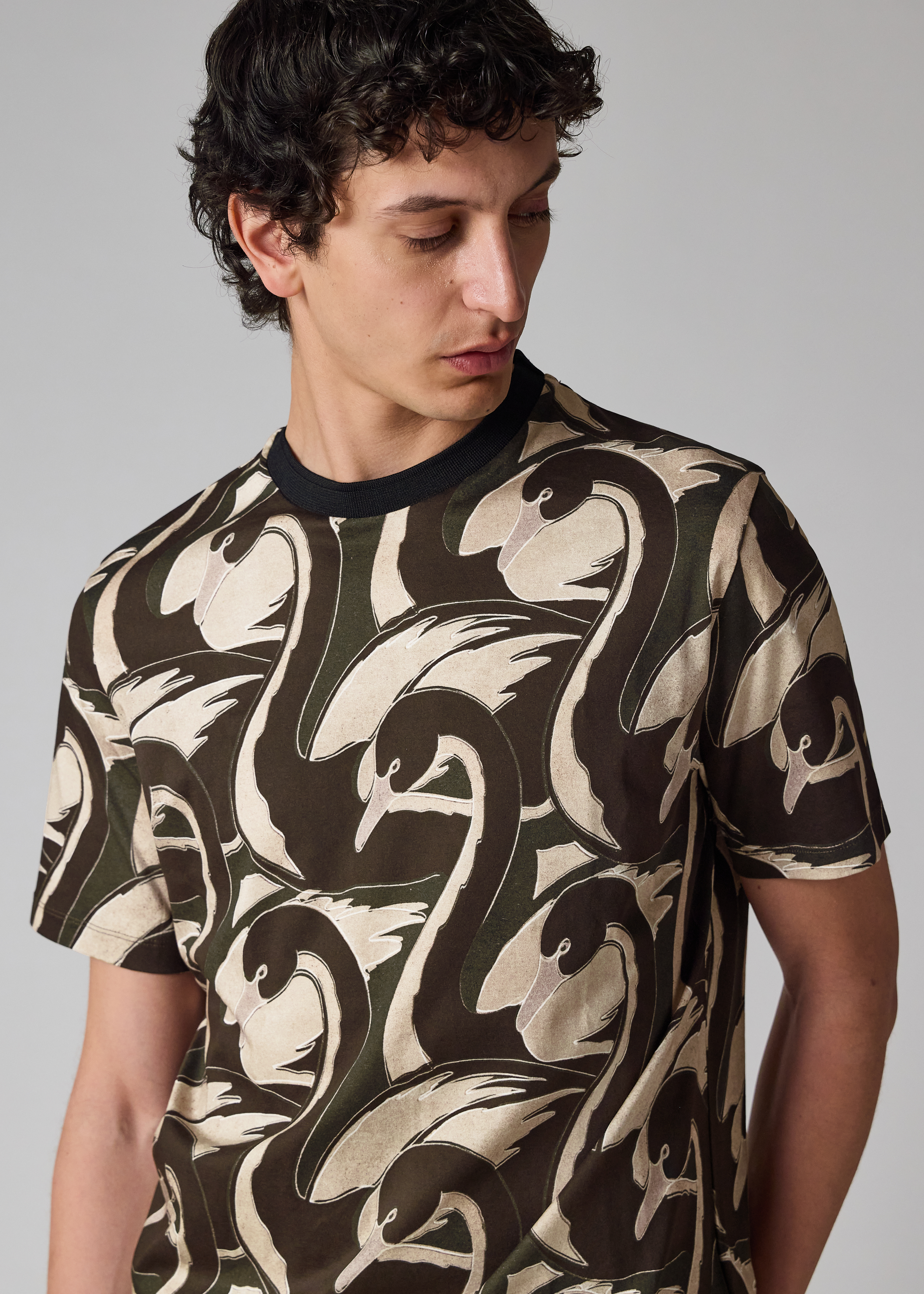 'Swan' Print Cotton T-Shirt