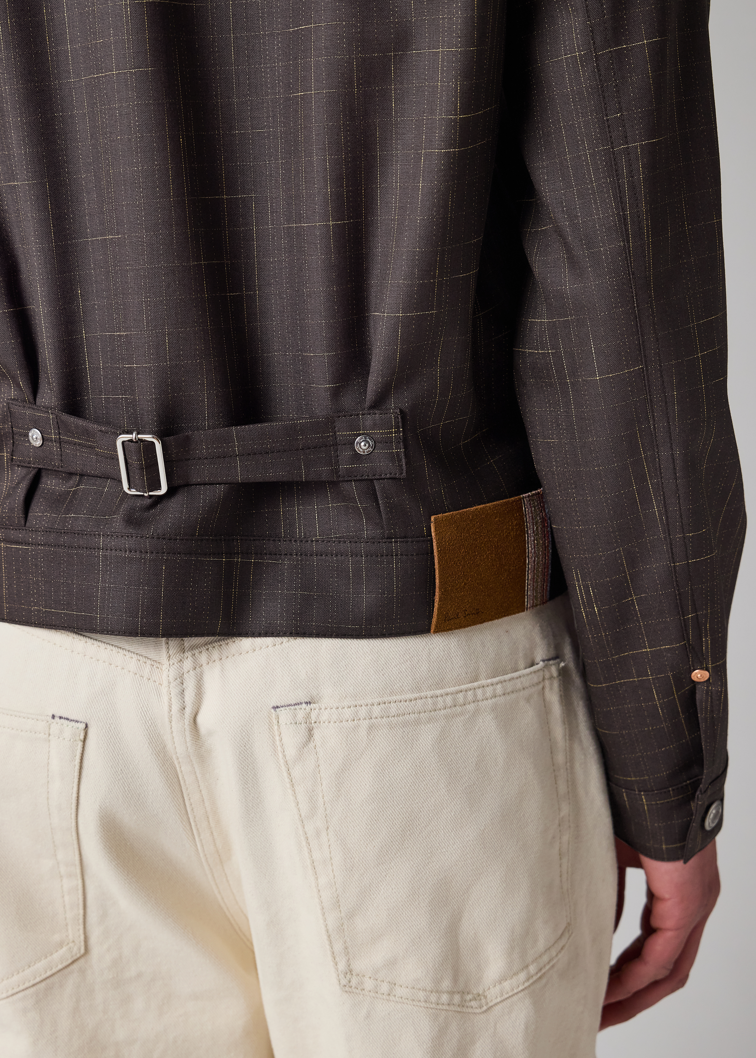 Aubergine Wool Check Pleated Trucker Jacket