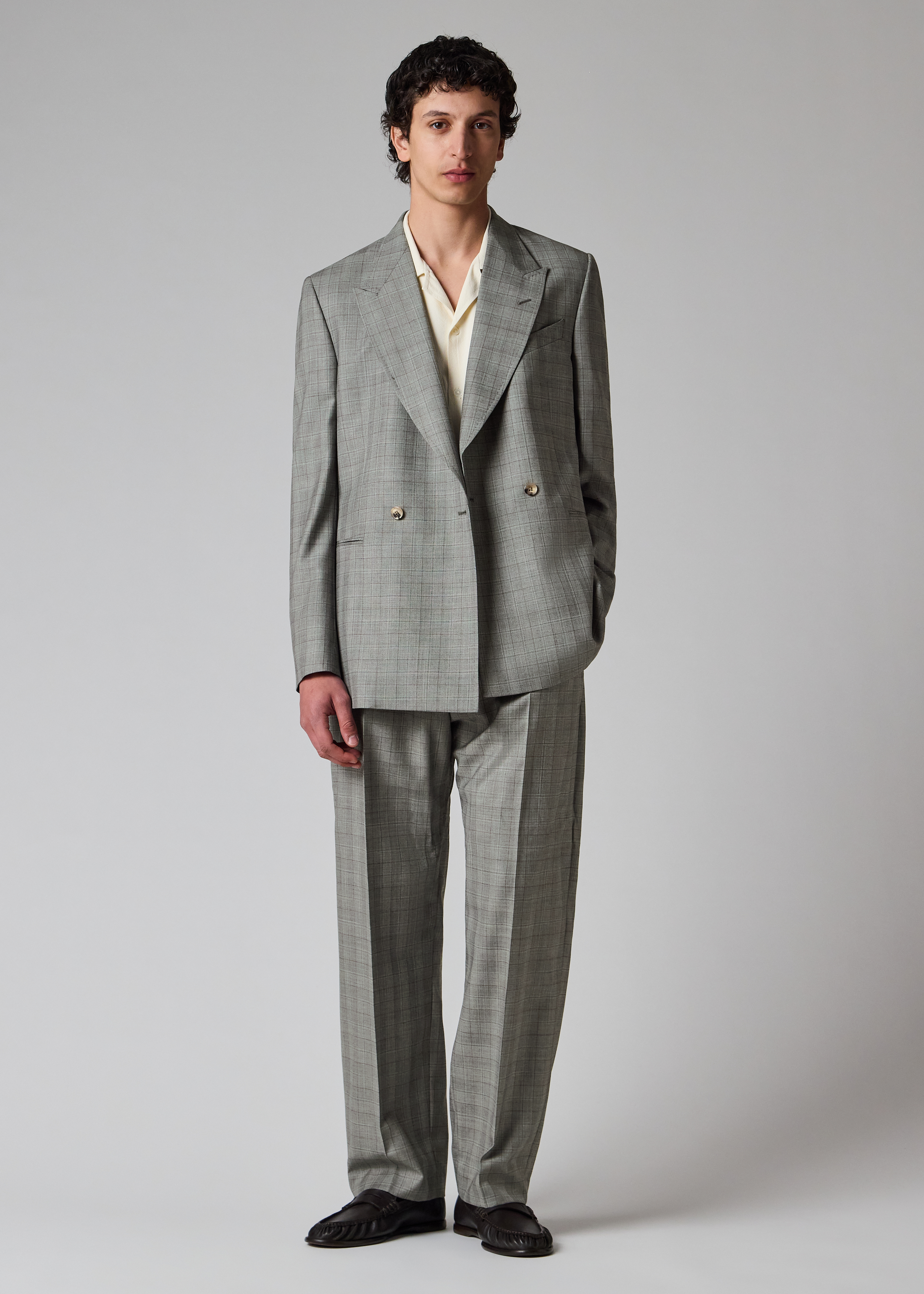 Relaxed-Fit Grey Check Wool Trousers