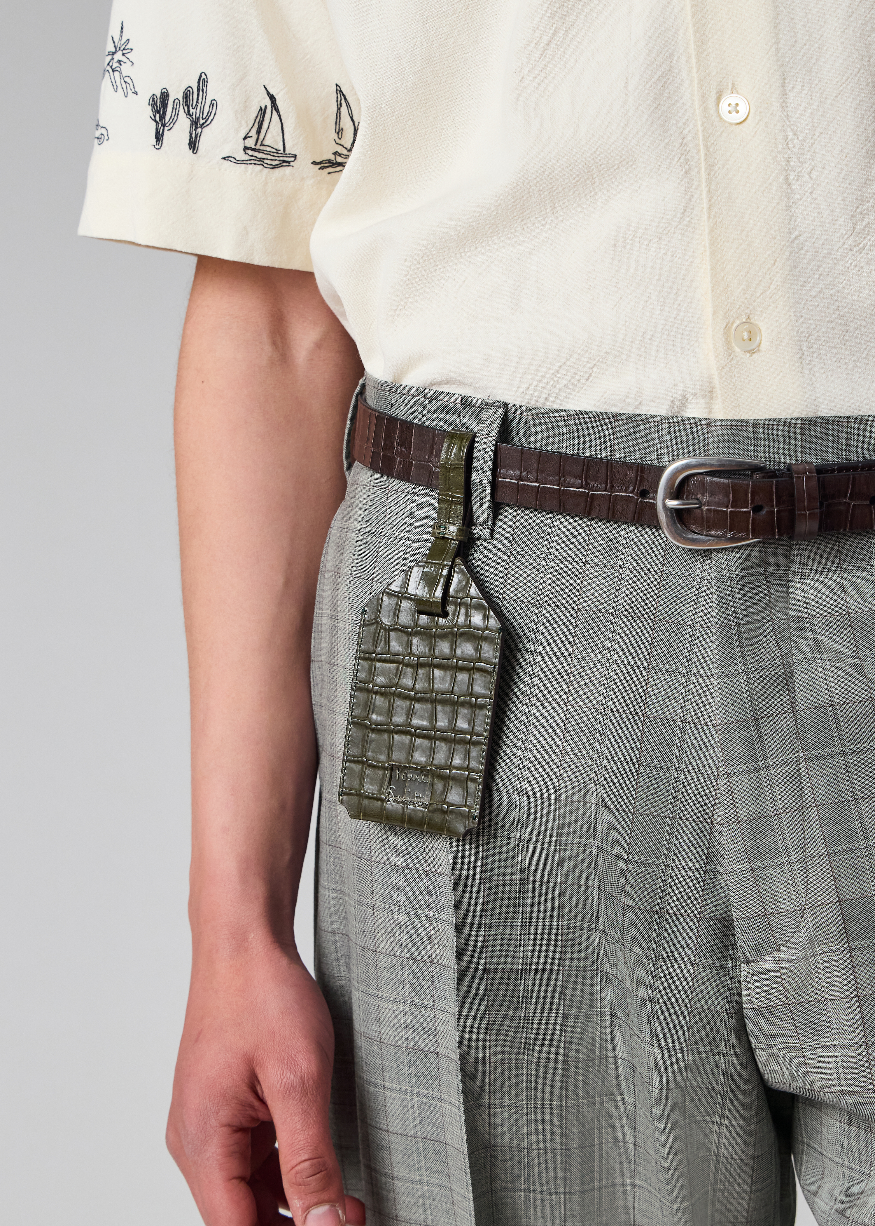 Relaxed-Fit Grey Check Wool Trousers