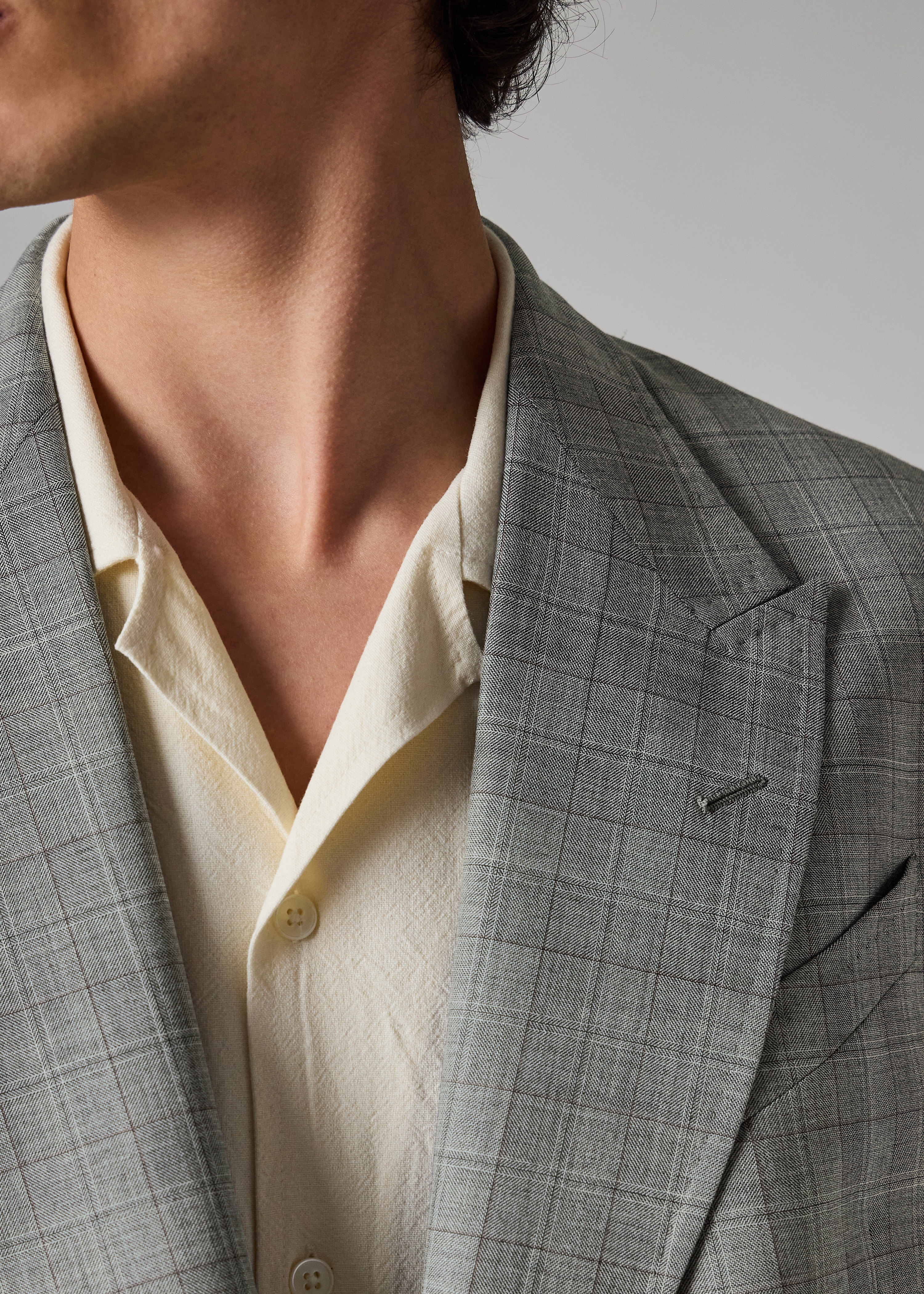 Grey Check Wool Double-Breasted Blazer