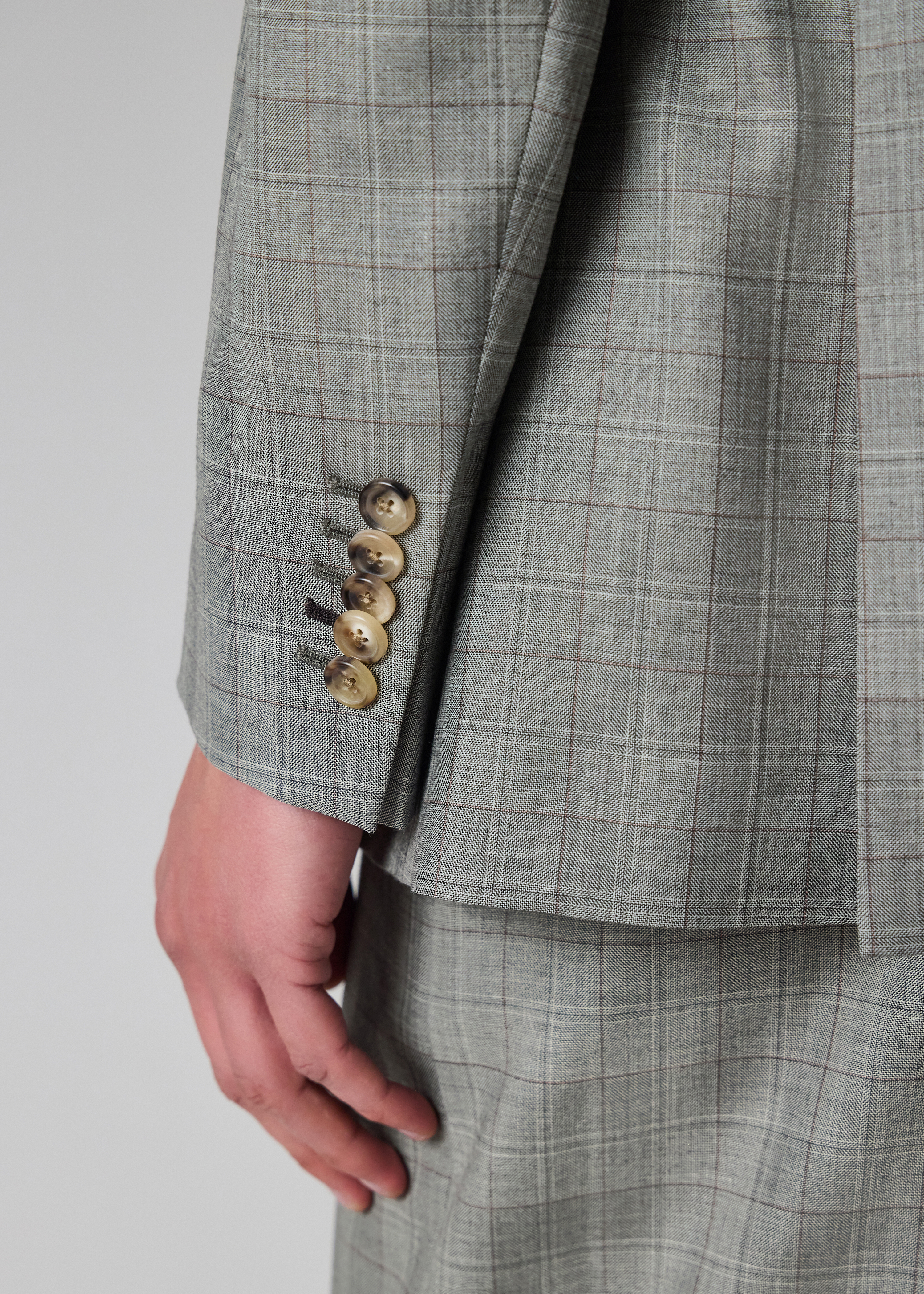 Grey Check Wool Double-Breasted Blazer
