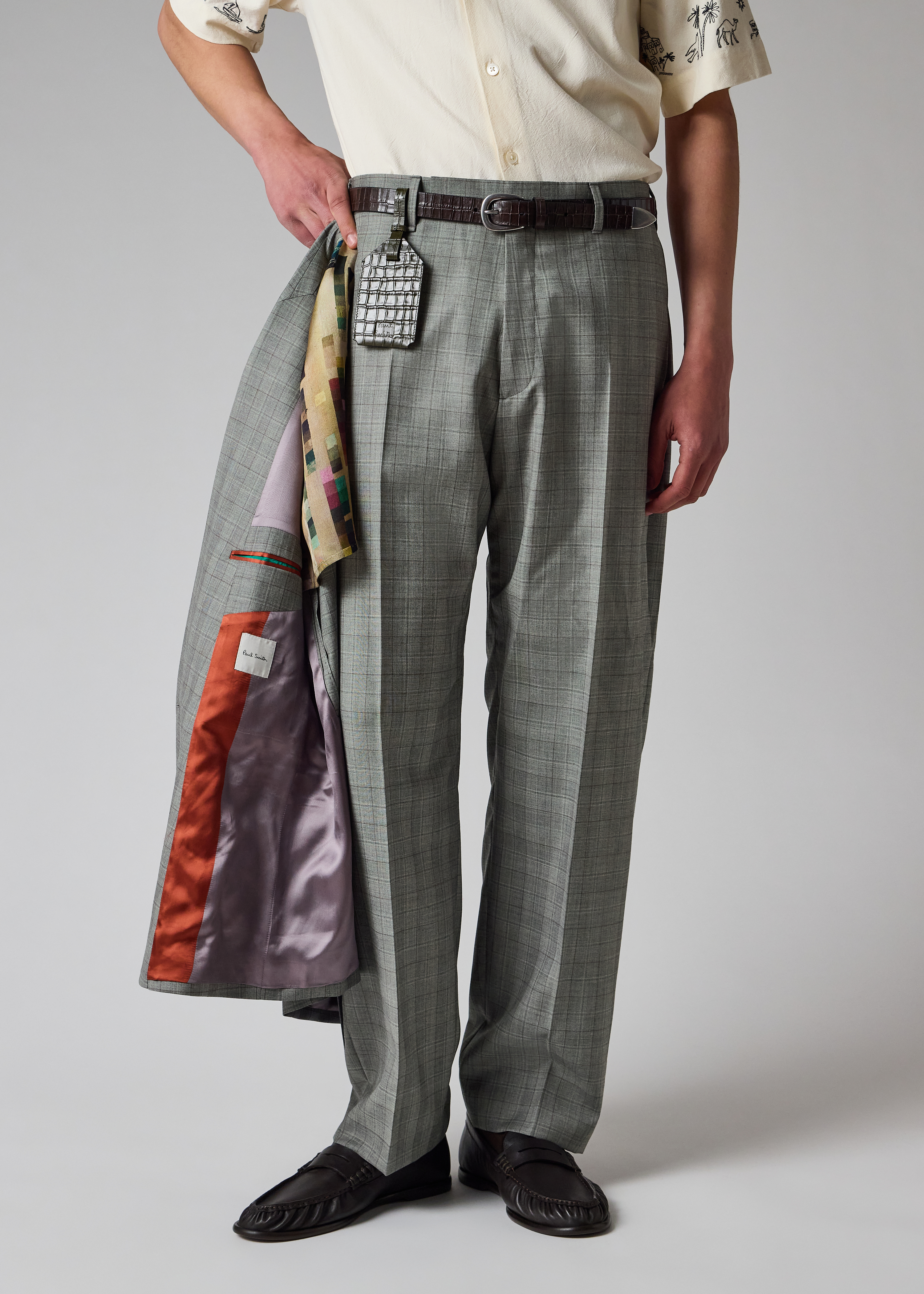 Grey Check Wool Double-Breasted Blazer