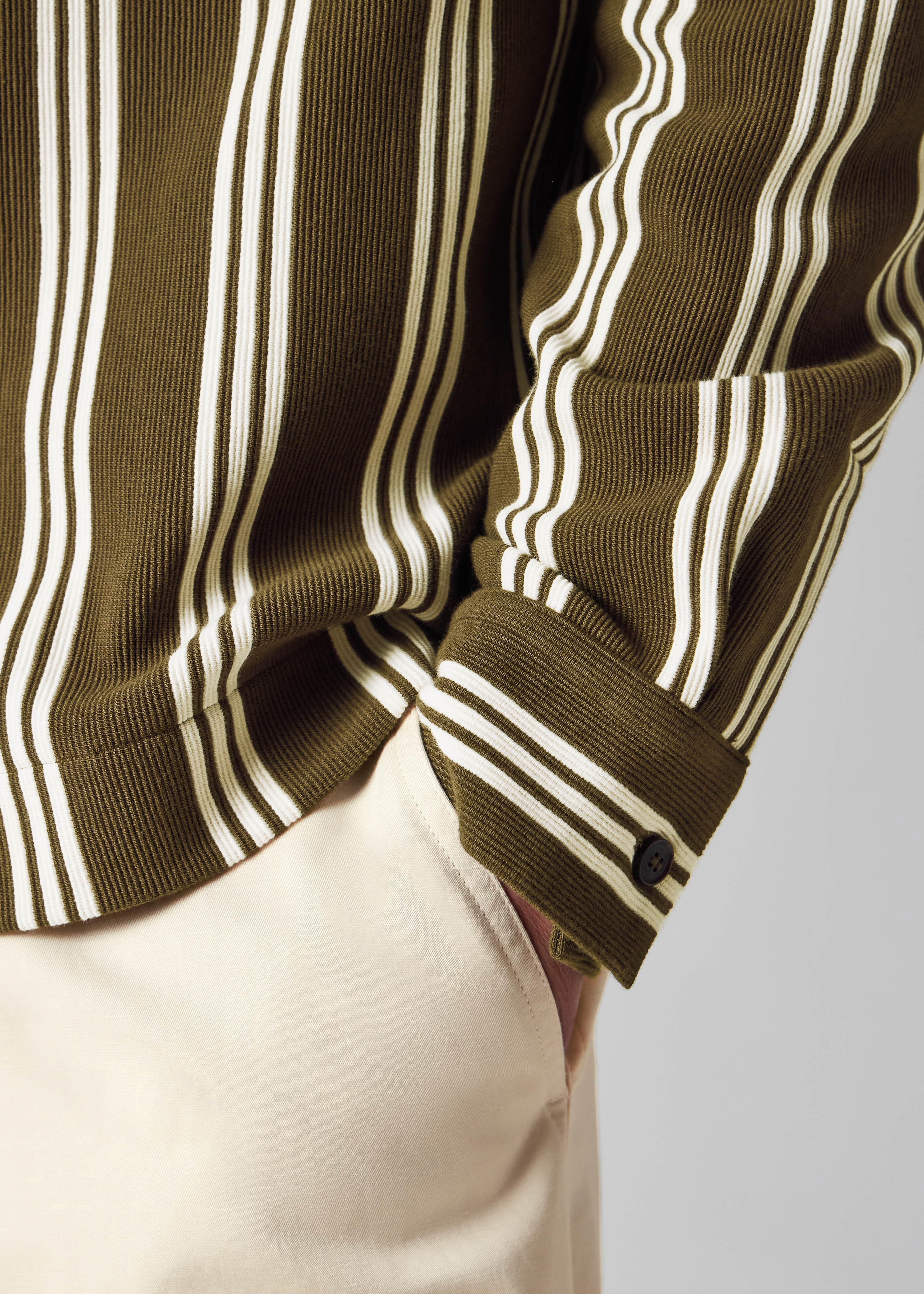 Khaki Cotton-Blend Jersey Stripe Shirt