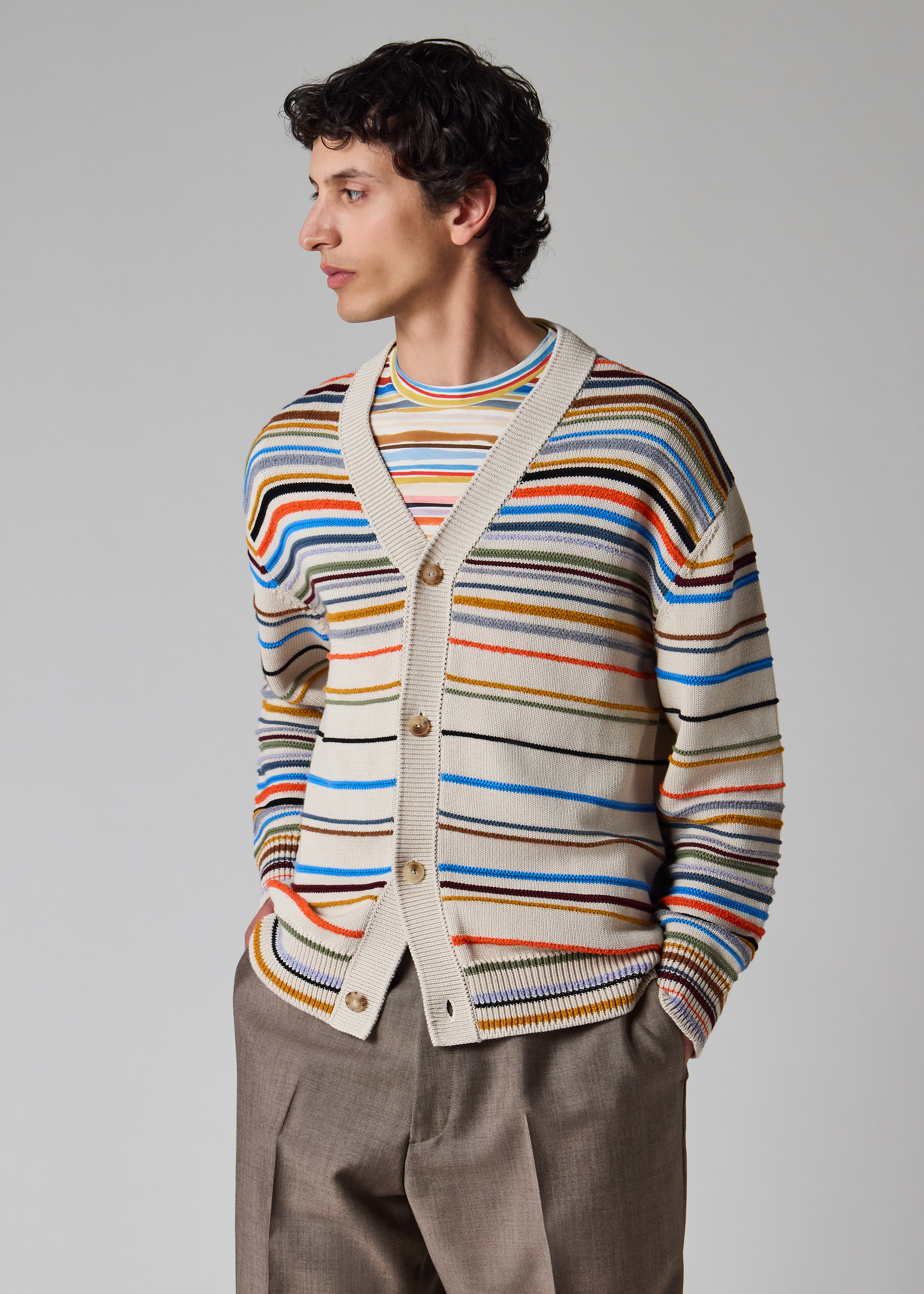Ecru 'Cairo Stripe' Cotton-Blend Cardigan