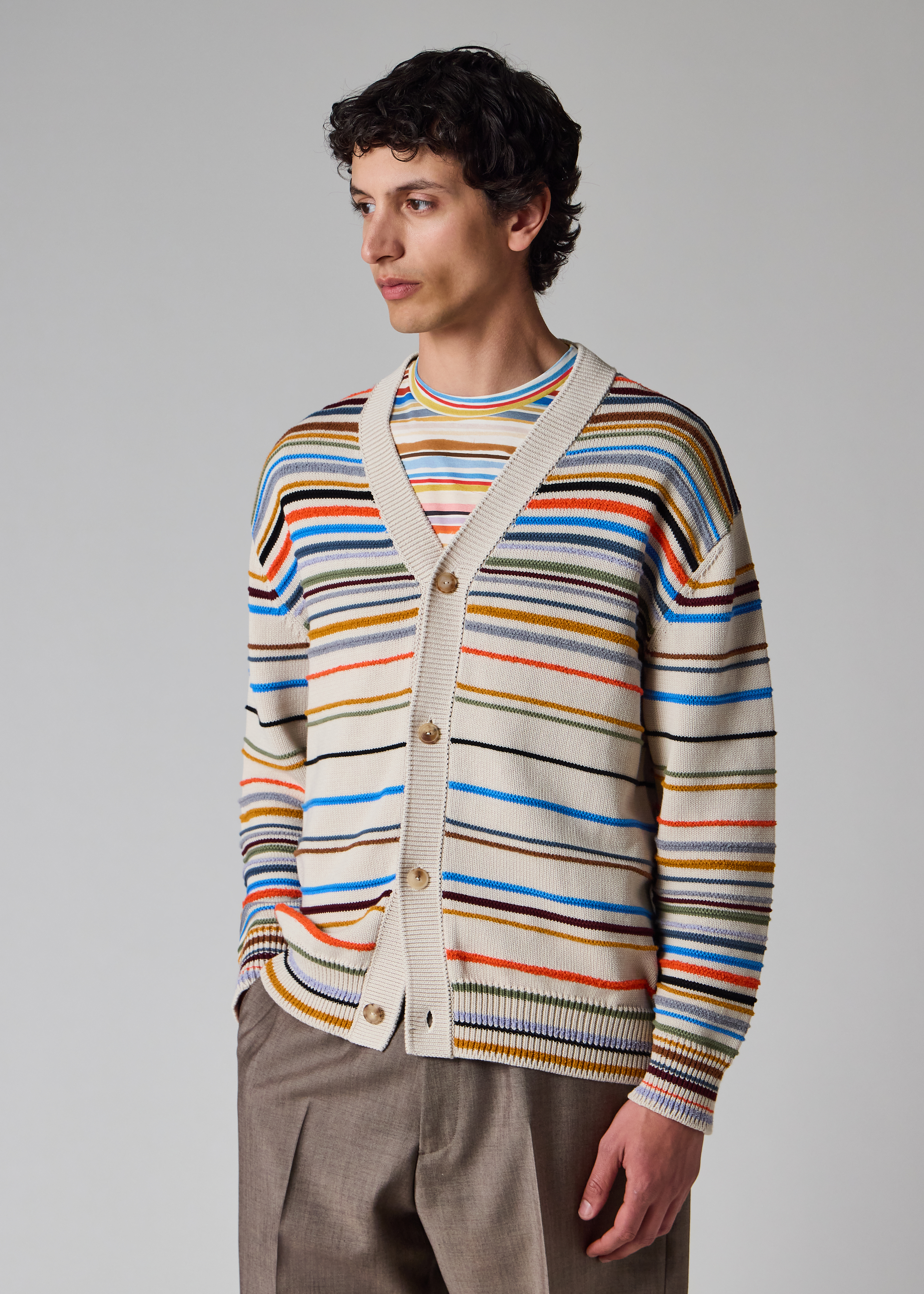Ecru 'Cairo Stripe' Cotton-Blend Cardigan