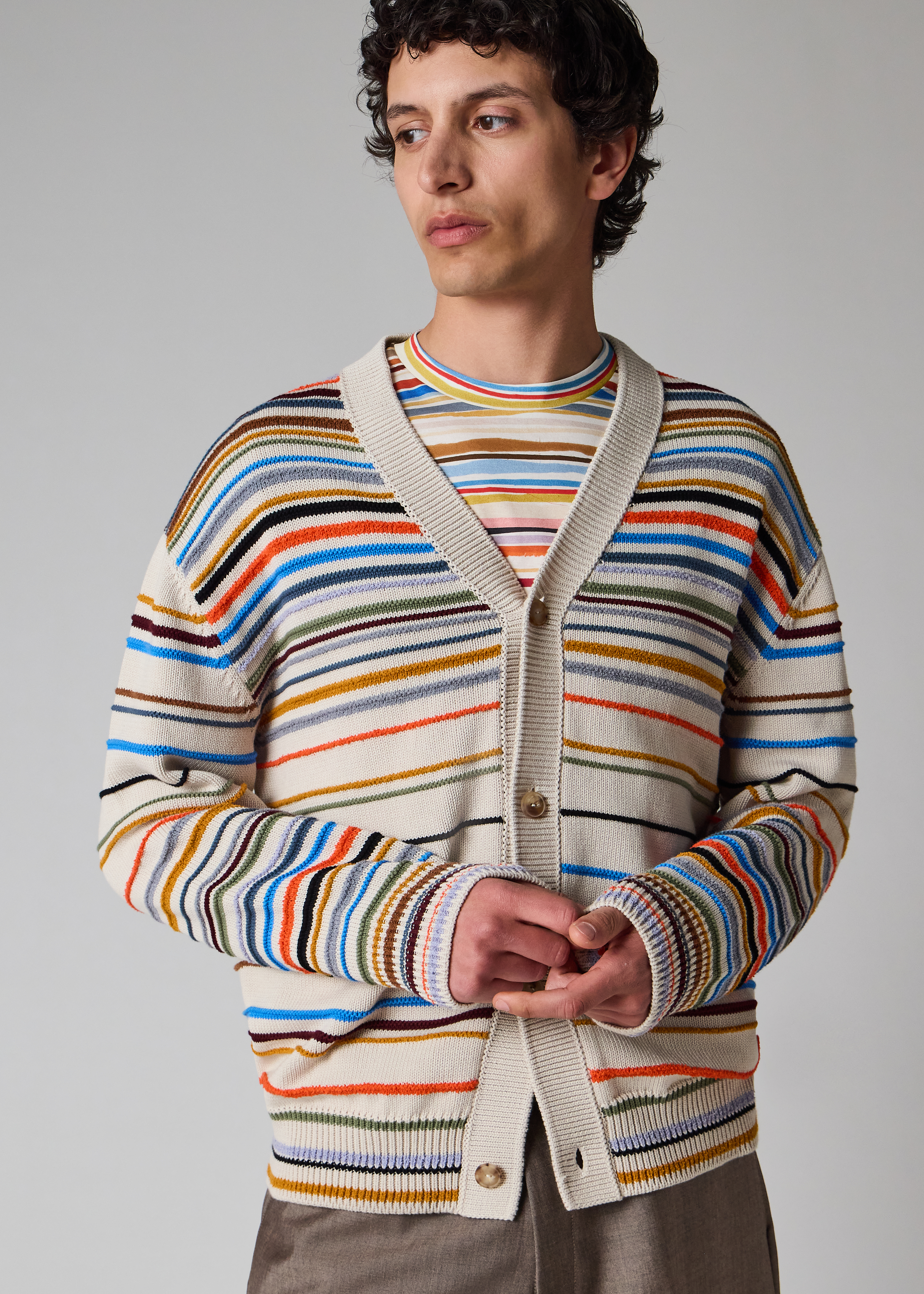 Ecru 'Cairo Stripe' Cotton-Blend Cardigan