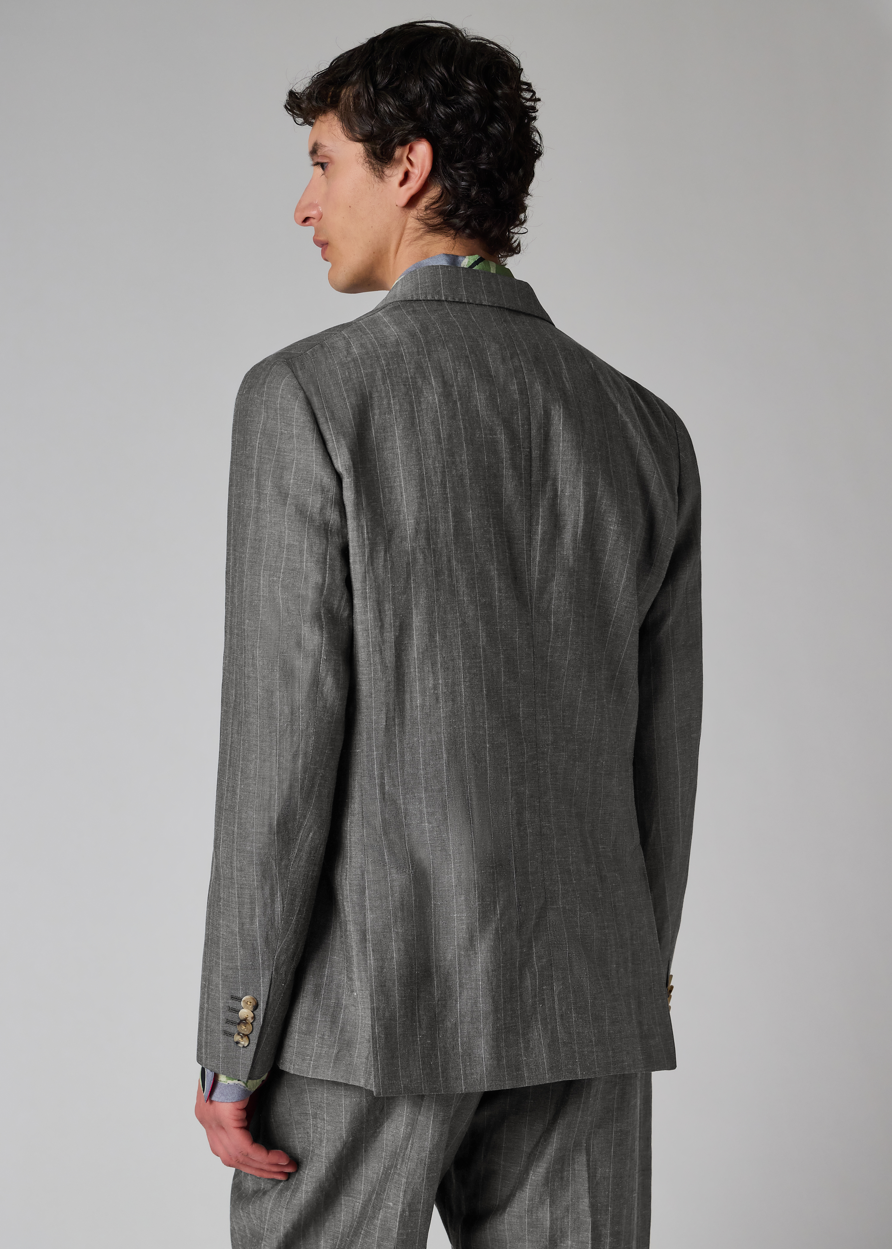 Grey Wool-Linen Pinstripe Buggy-Lined Blazer