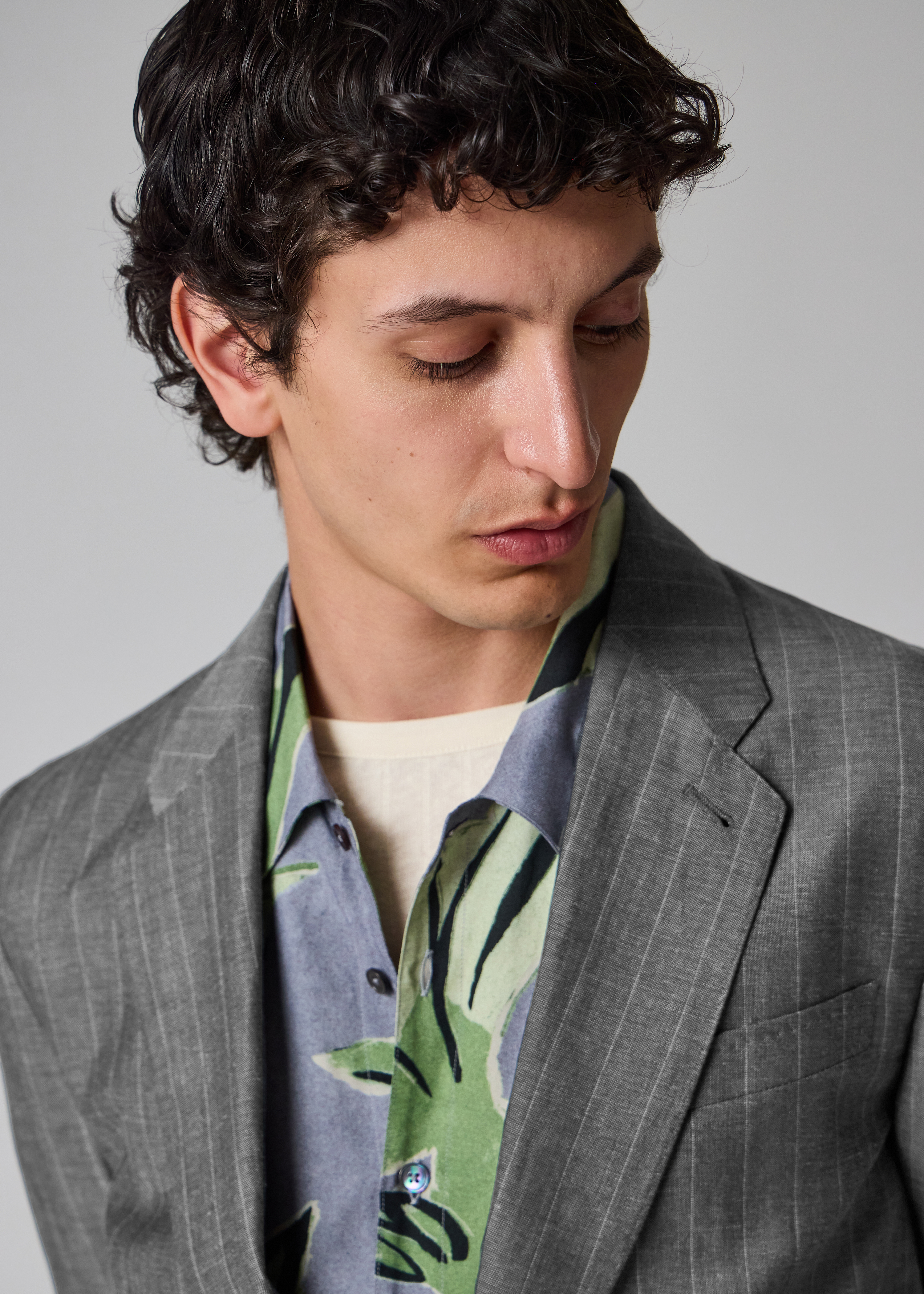 Grey Wool-Linen Pinstripe Buggy-Lined Blazer
