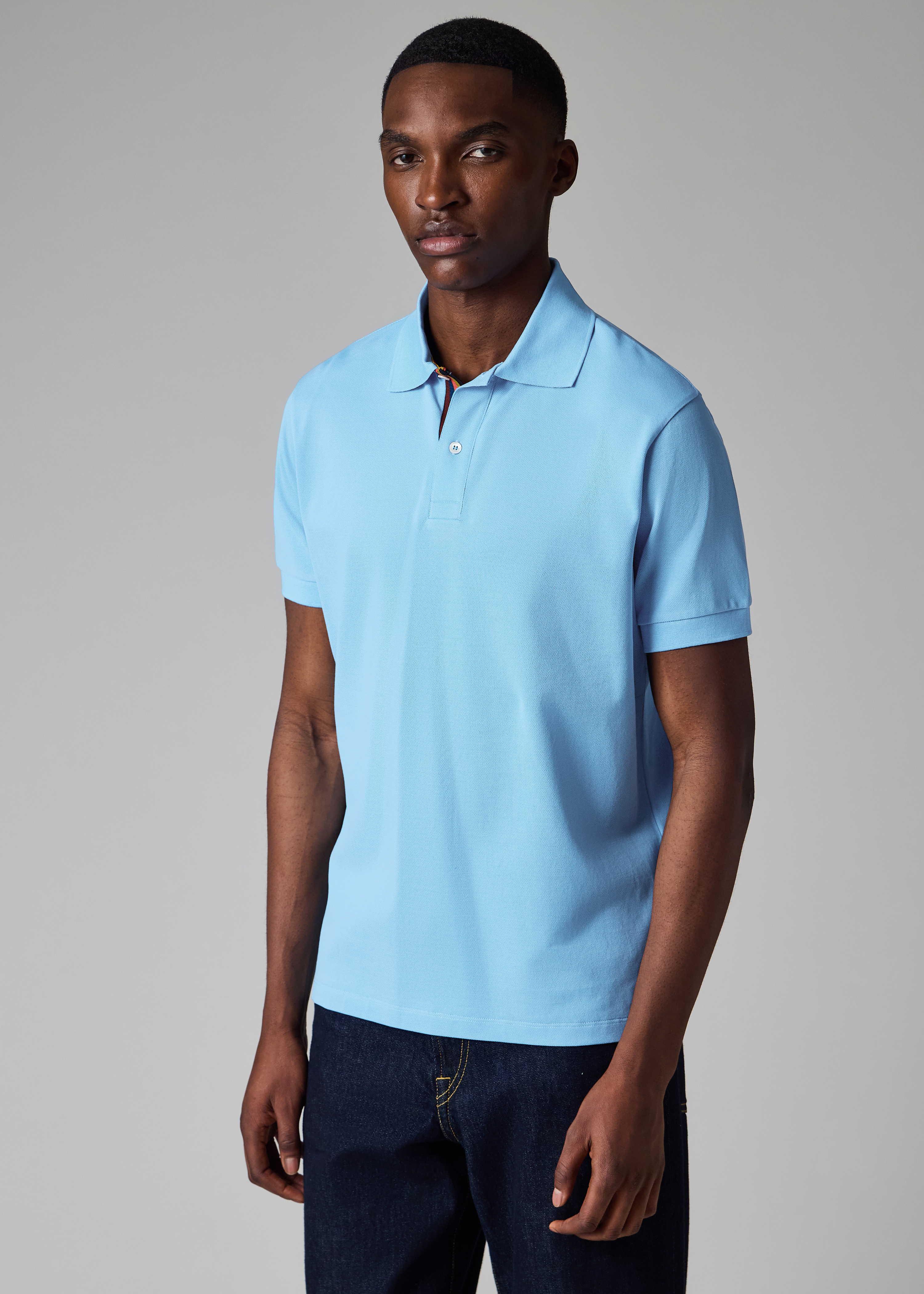 Pale Blue 'Artist Stripe' Placket Polo Shirt