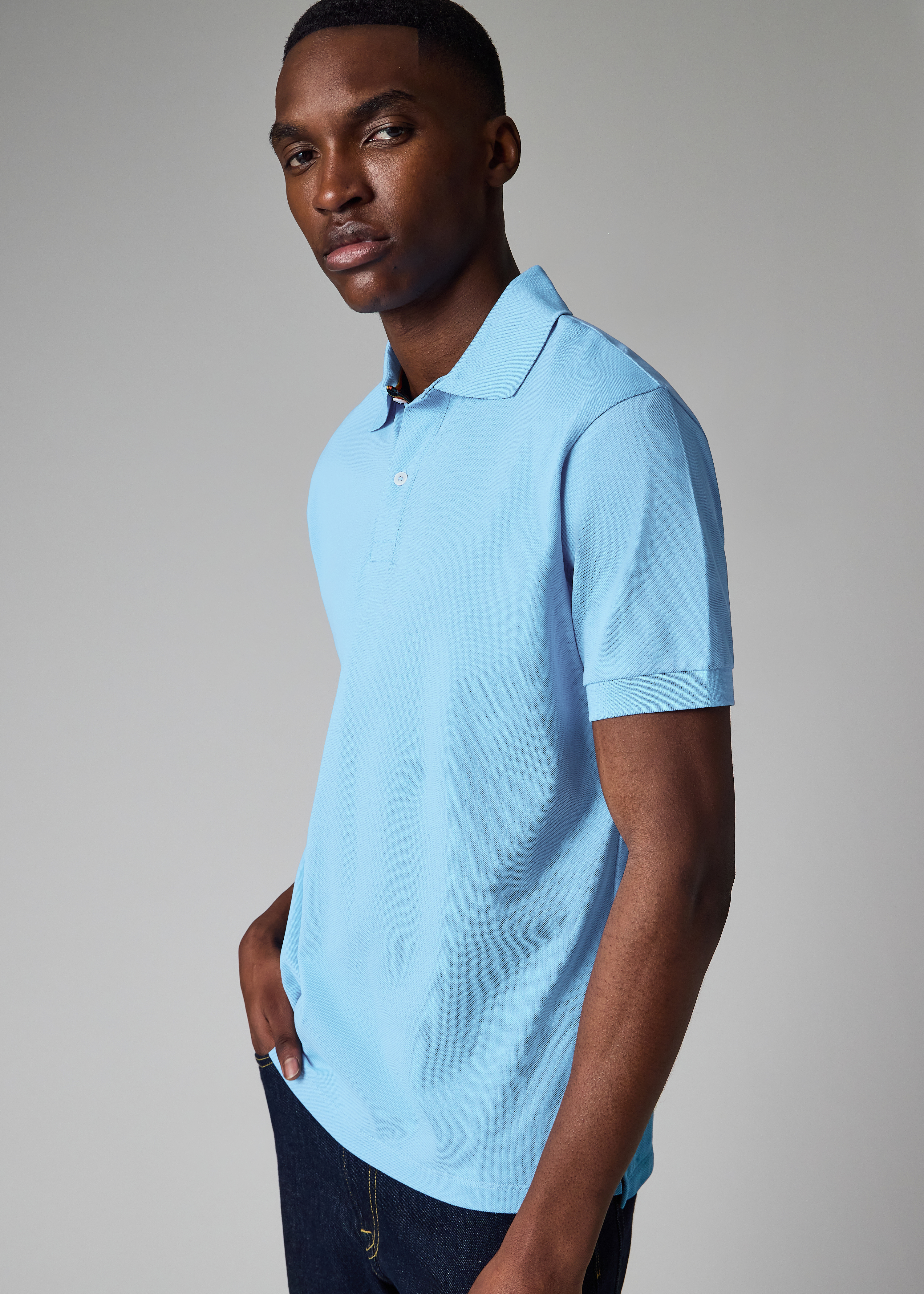 Pale Blue 'Artist Stripe' Placket Polo Shirt
