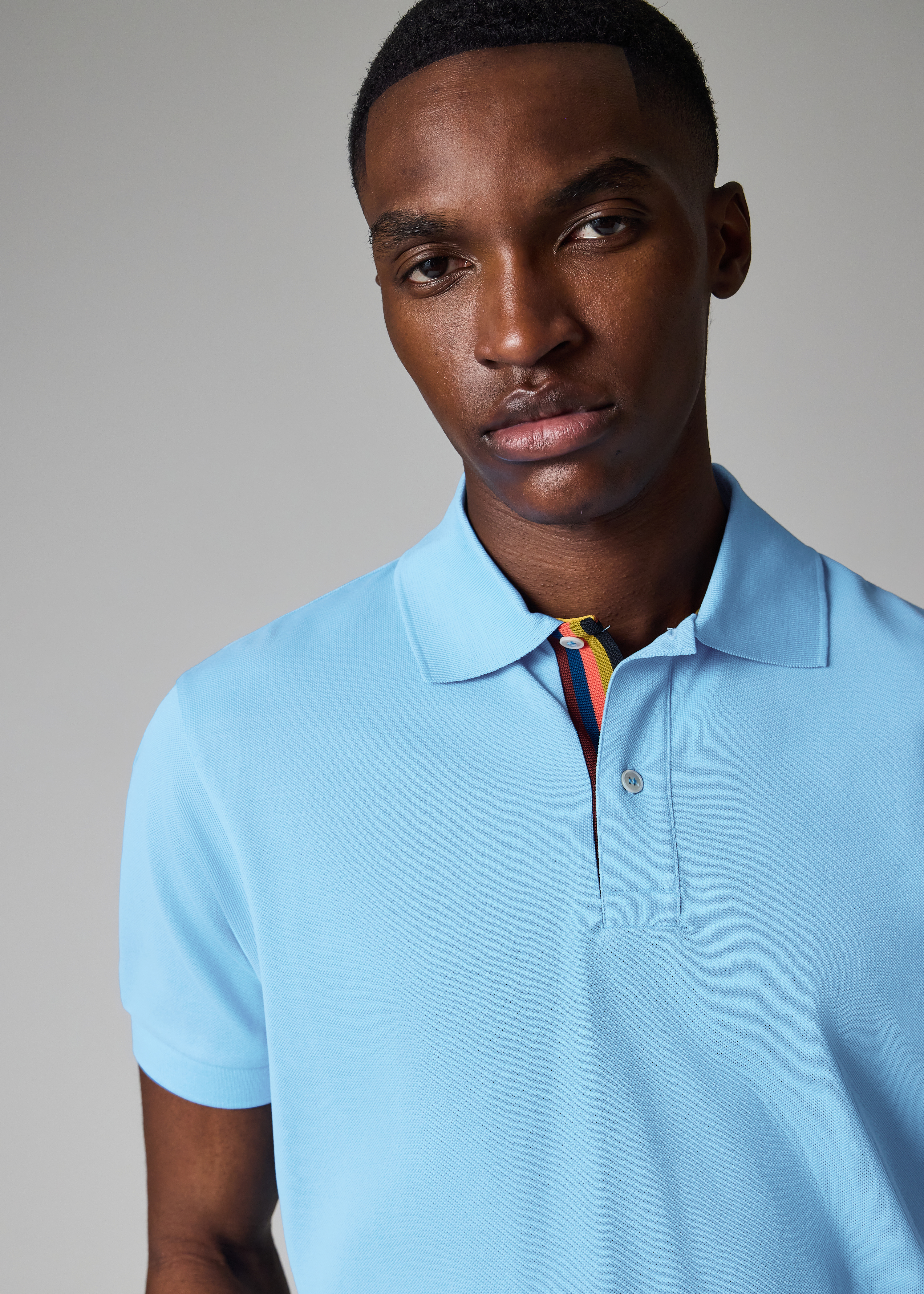 Pale Blue 'Artist Stripe' Placket Polo Shirt