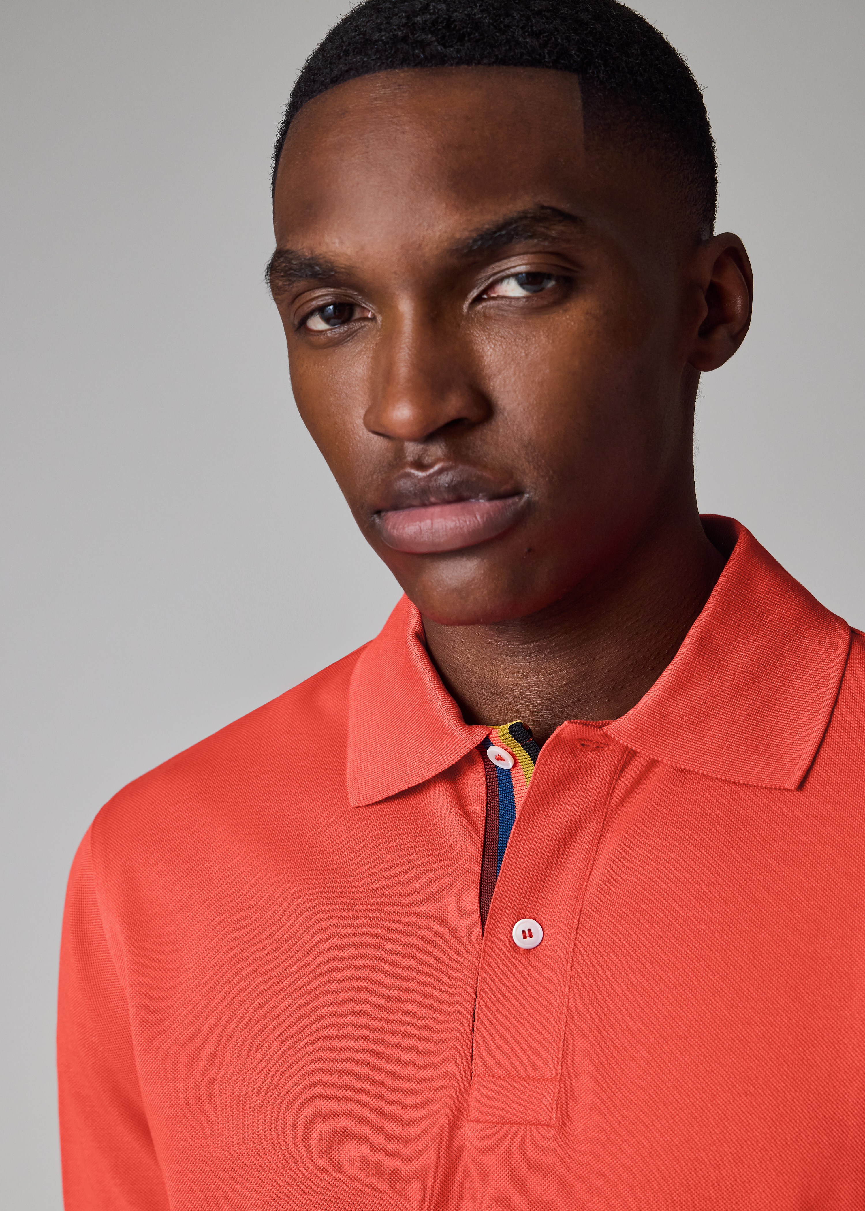 Coral Pink 'Artist Stripe' Placket Polo Shirt