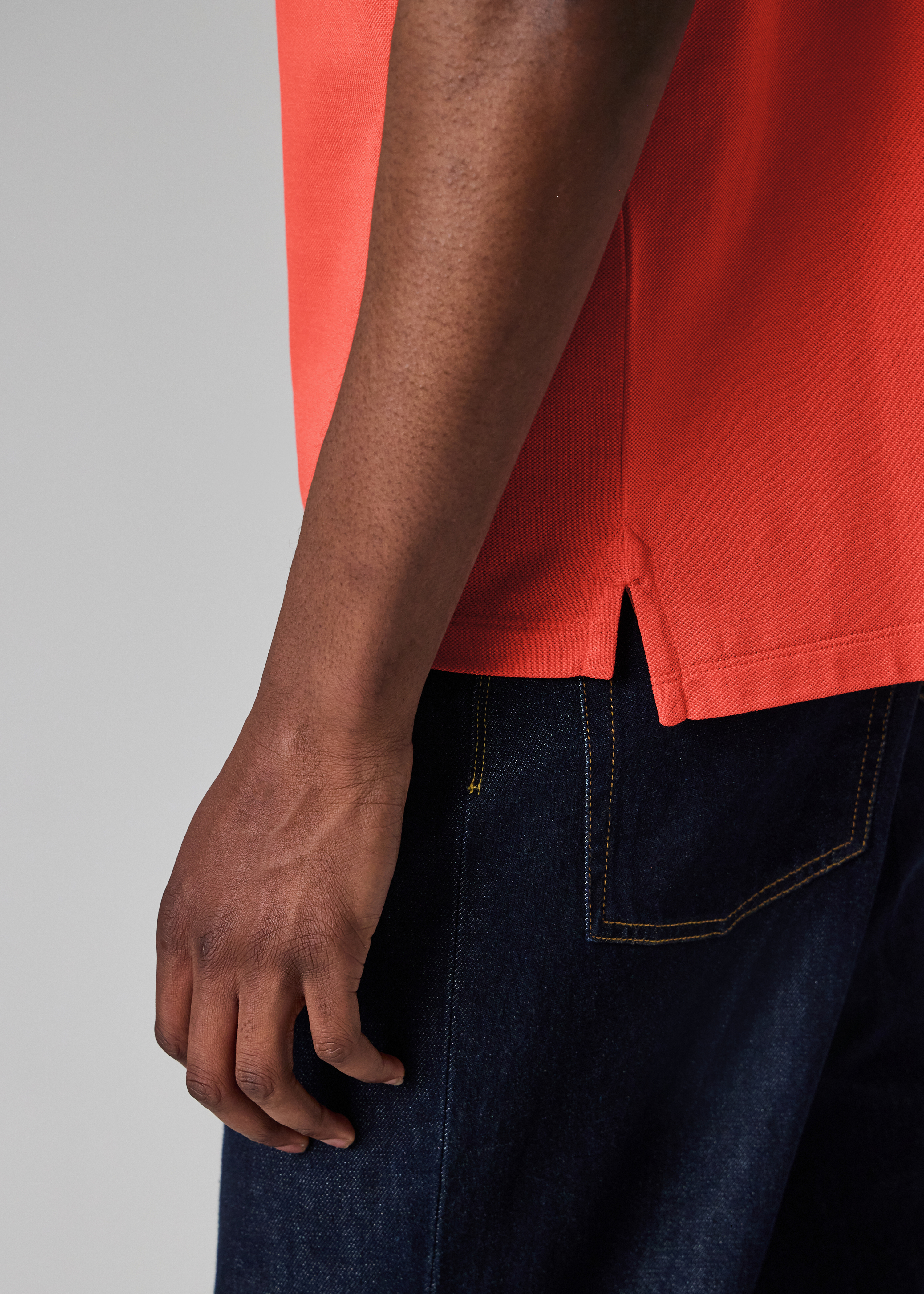 Coral Pink 'Artist Stripe' Placket Polo Shirt