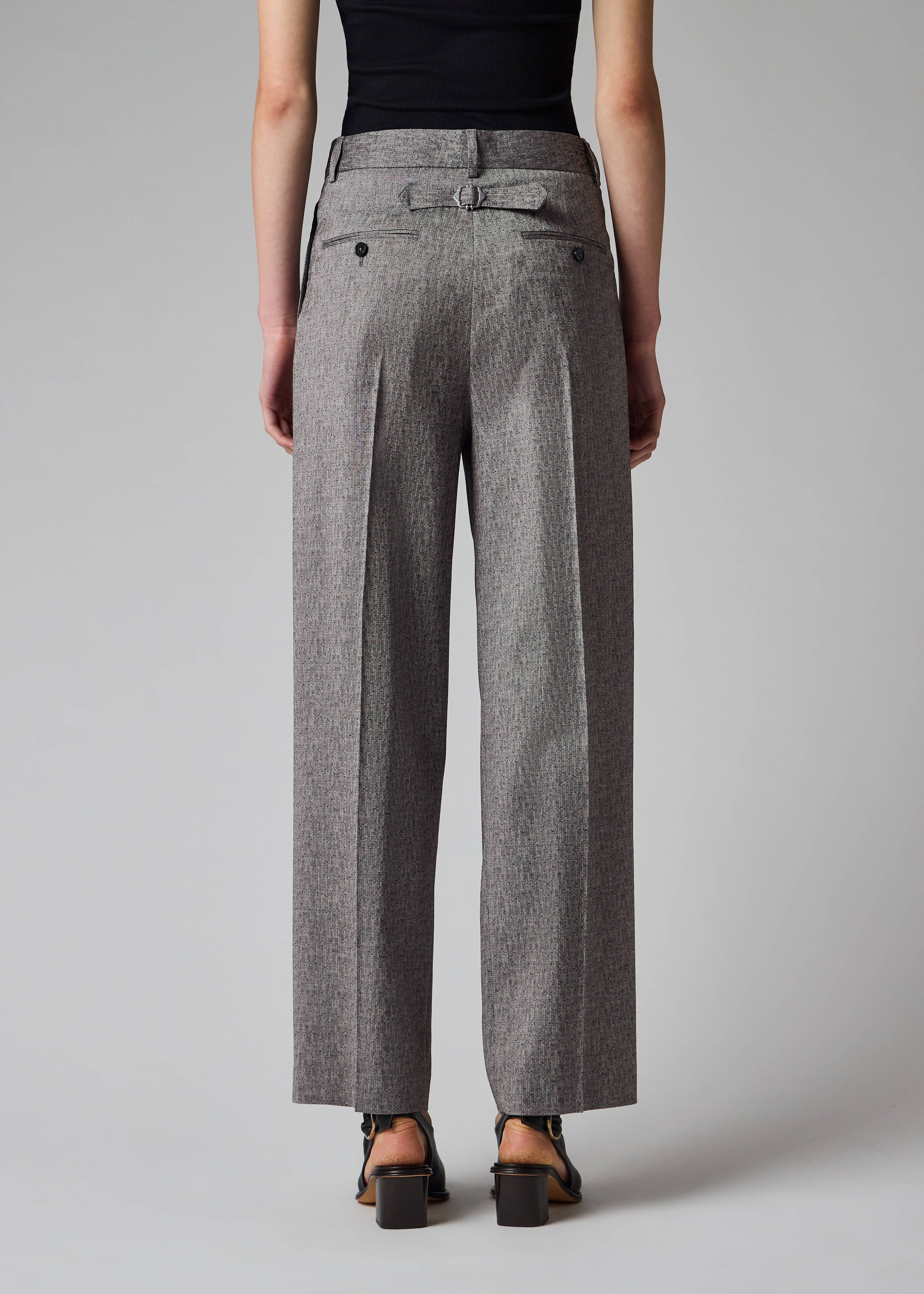 Women's Grey Textured Wool Pleated Trousers