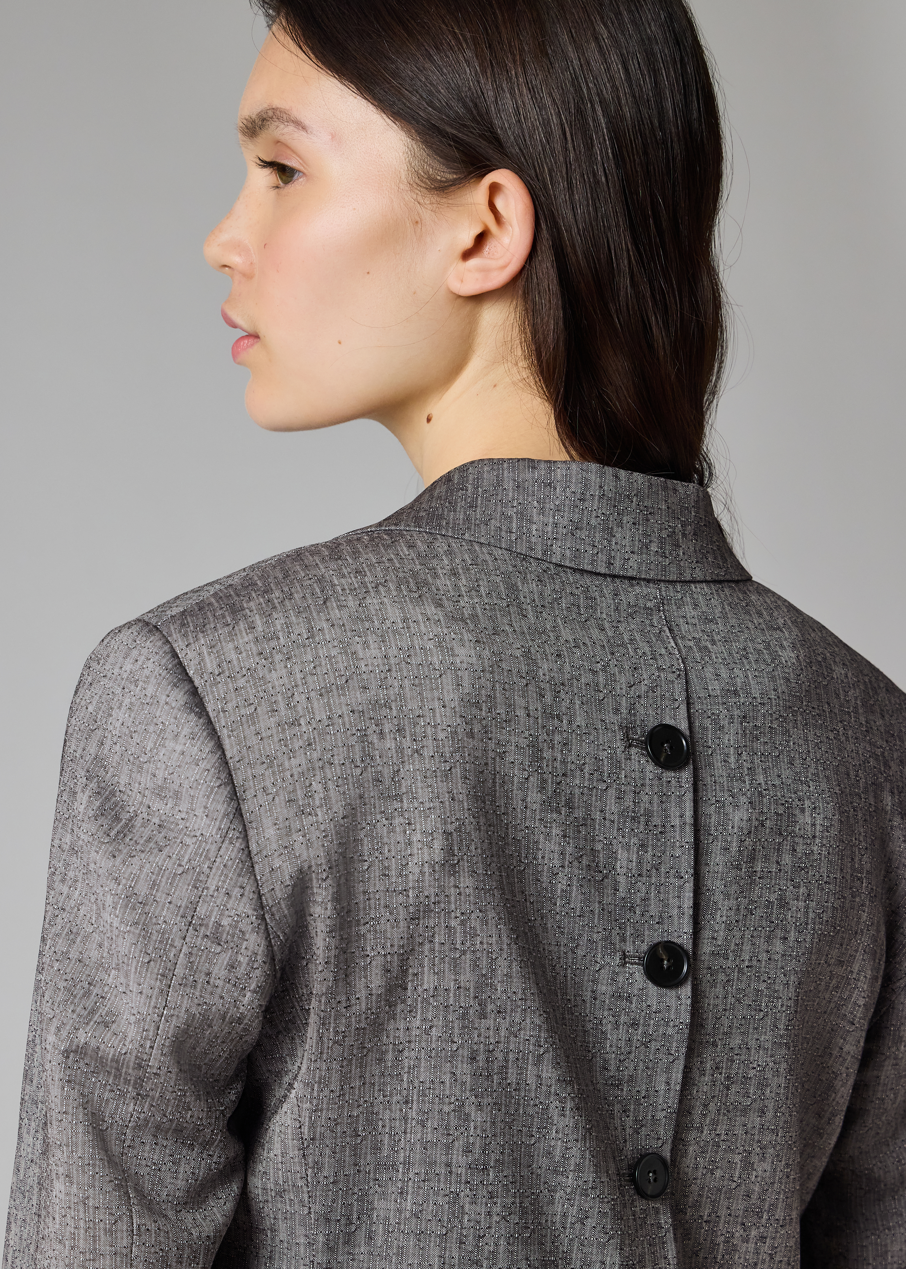 Women's Grey Textured Jacquard with Button Back Detail