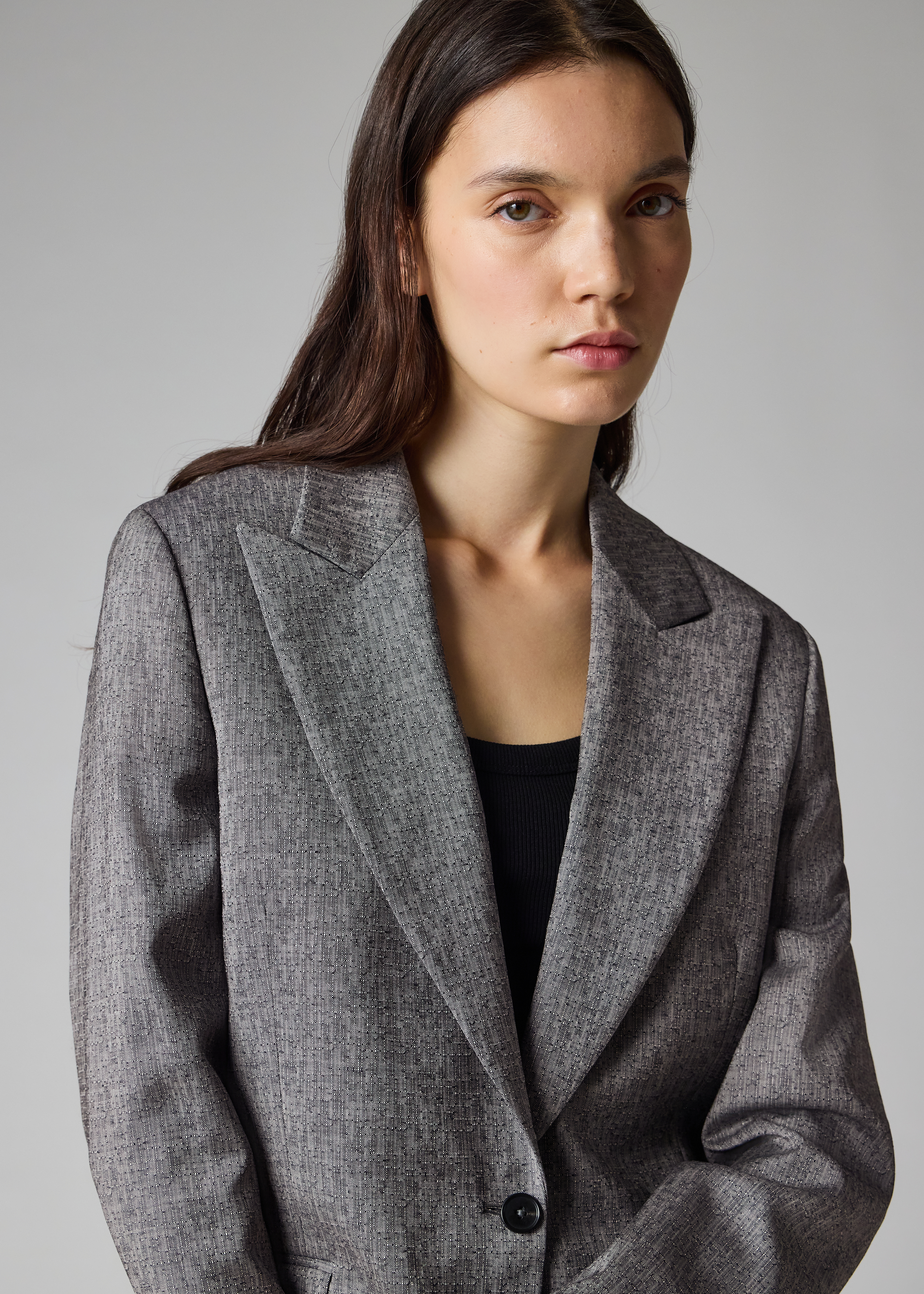 Women's Grey Textured Jacquard with Button Back Detail