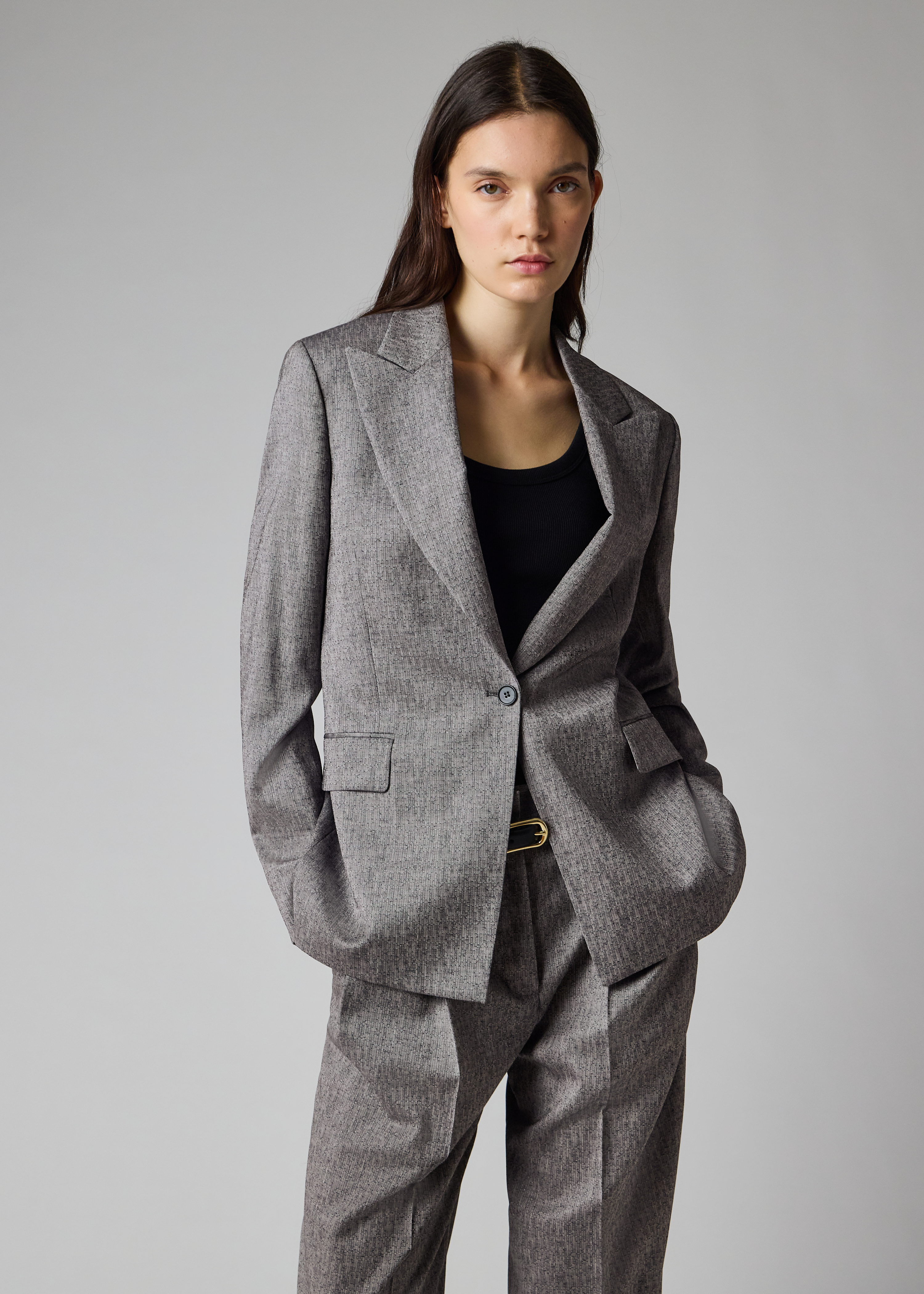 Women's Grey Textured Jacquard with Button Back Detail