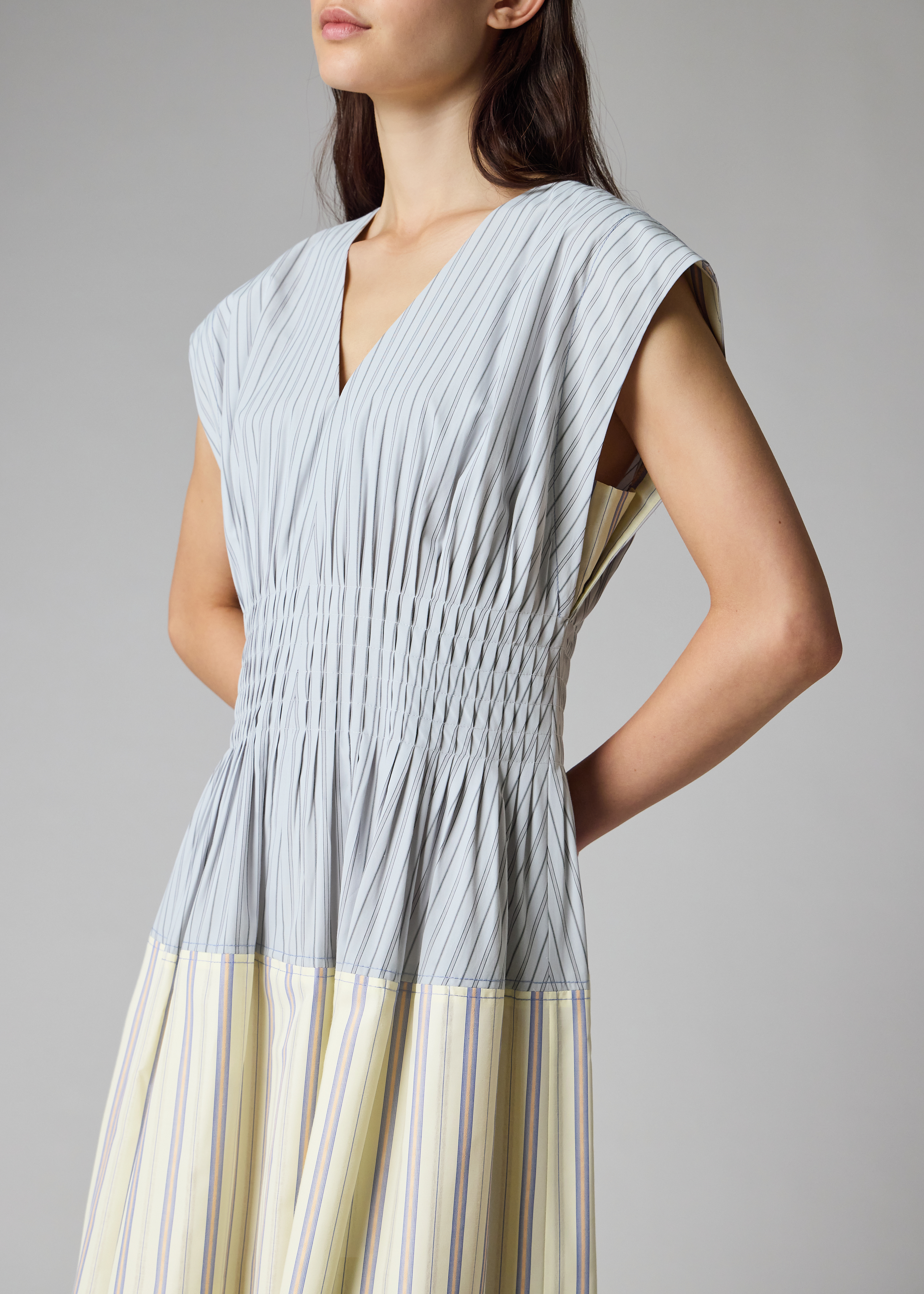Women's Contrast Stripe Shirred Midi Dress