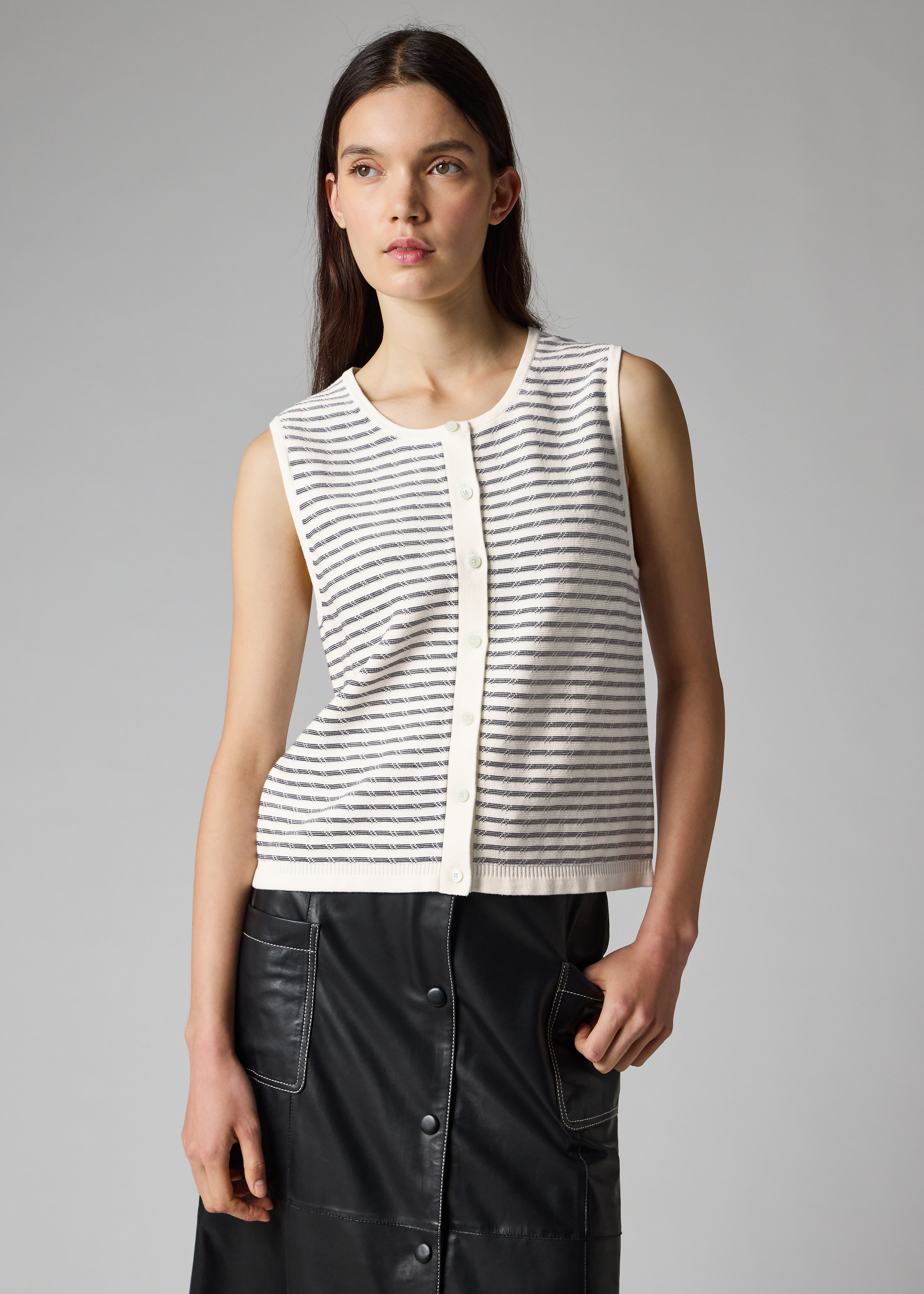 Women's White Knitted Stripe Waistcoat