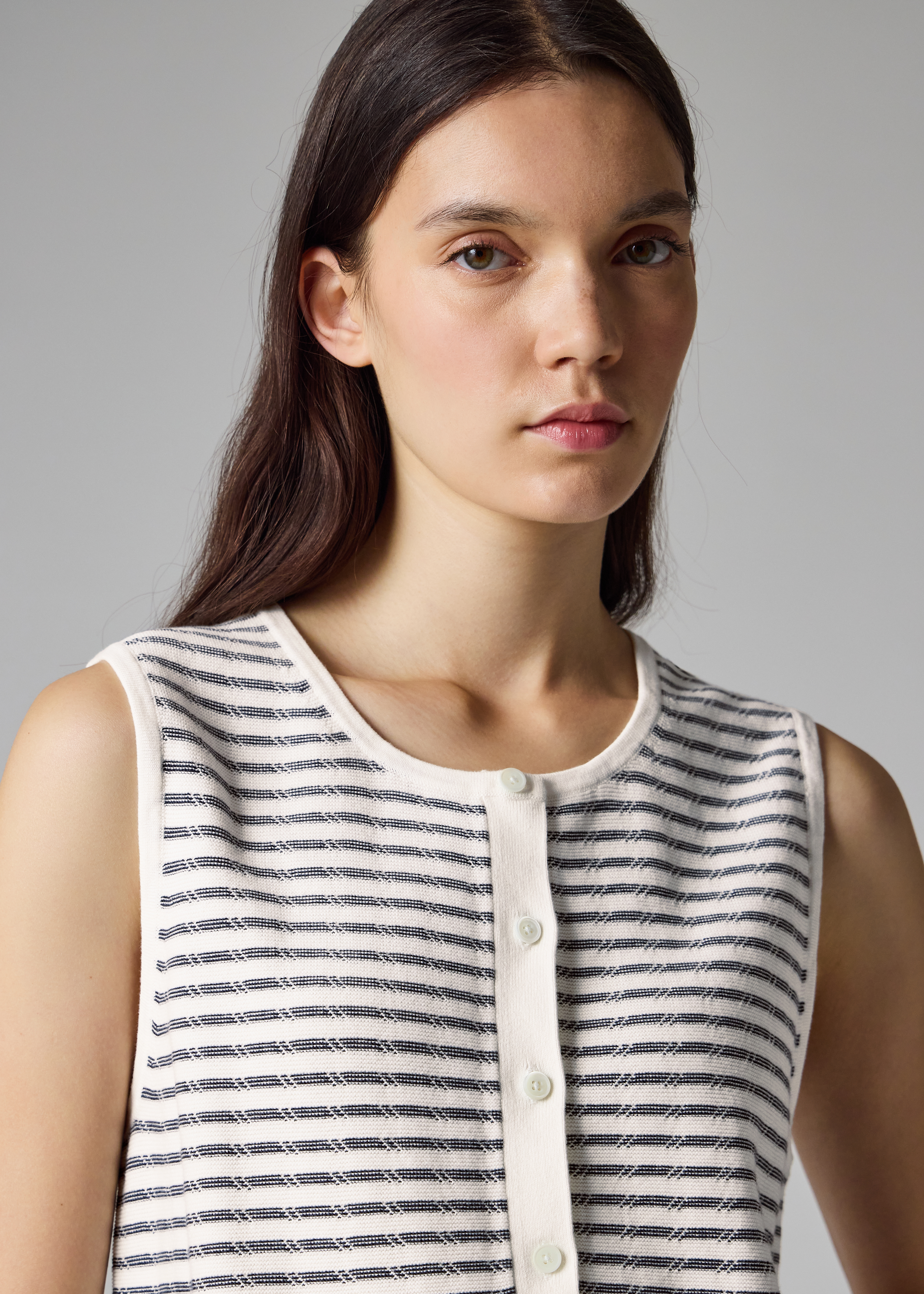 Women's White Knitted Stripe Waistcoat