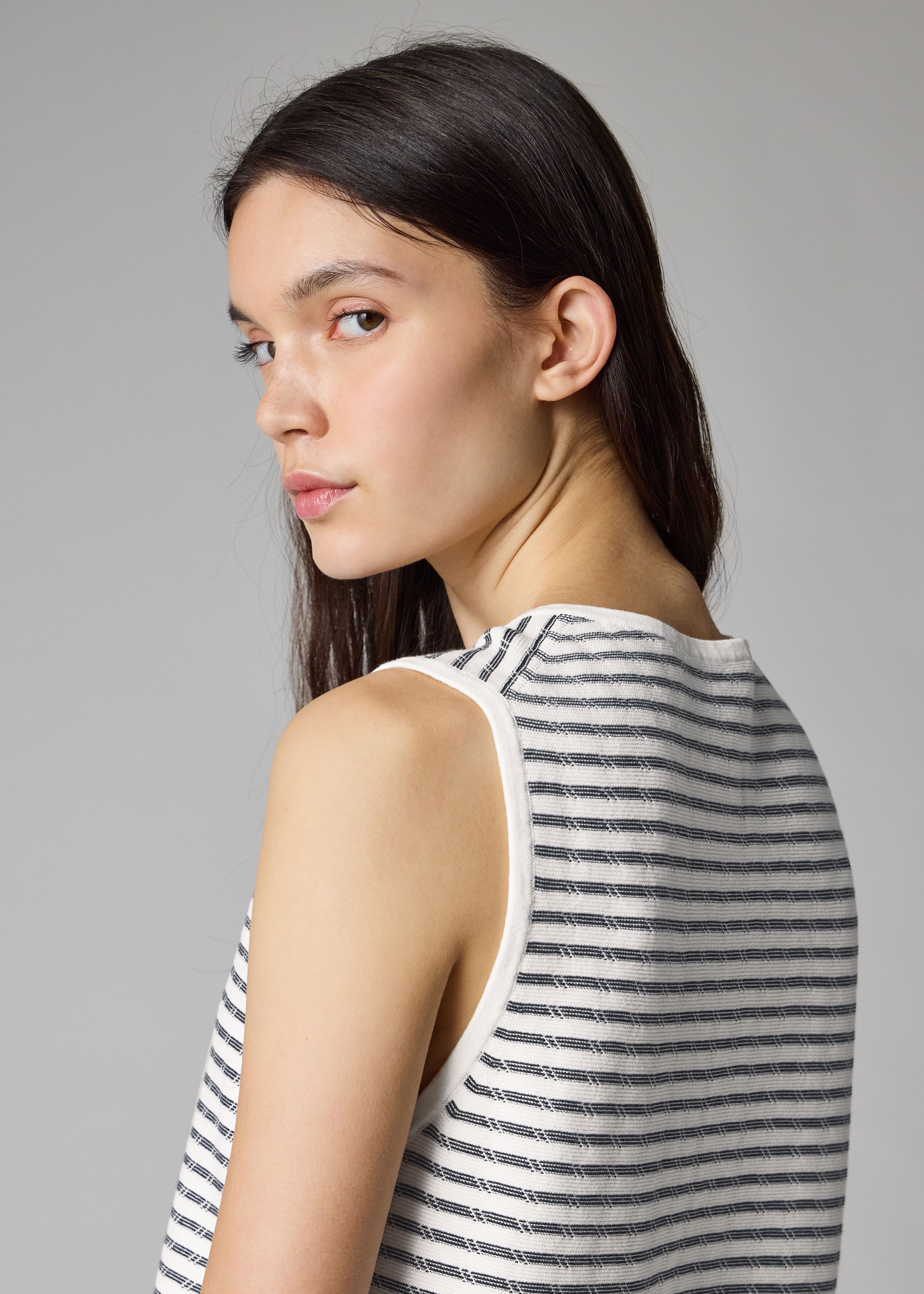 Women's White Knitted Stripe Waistcoat