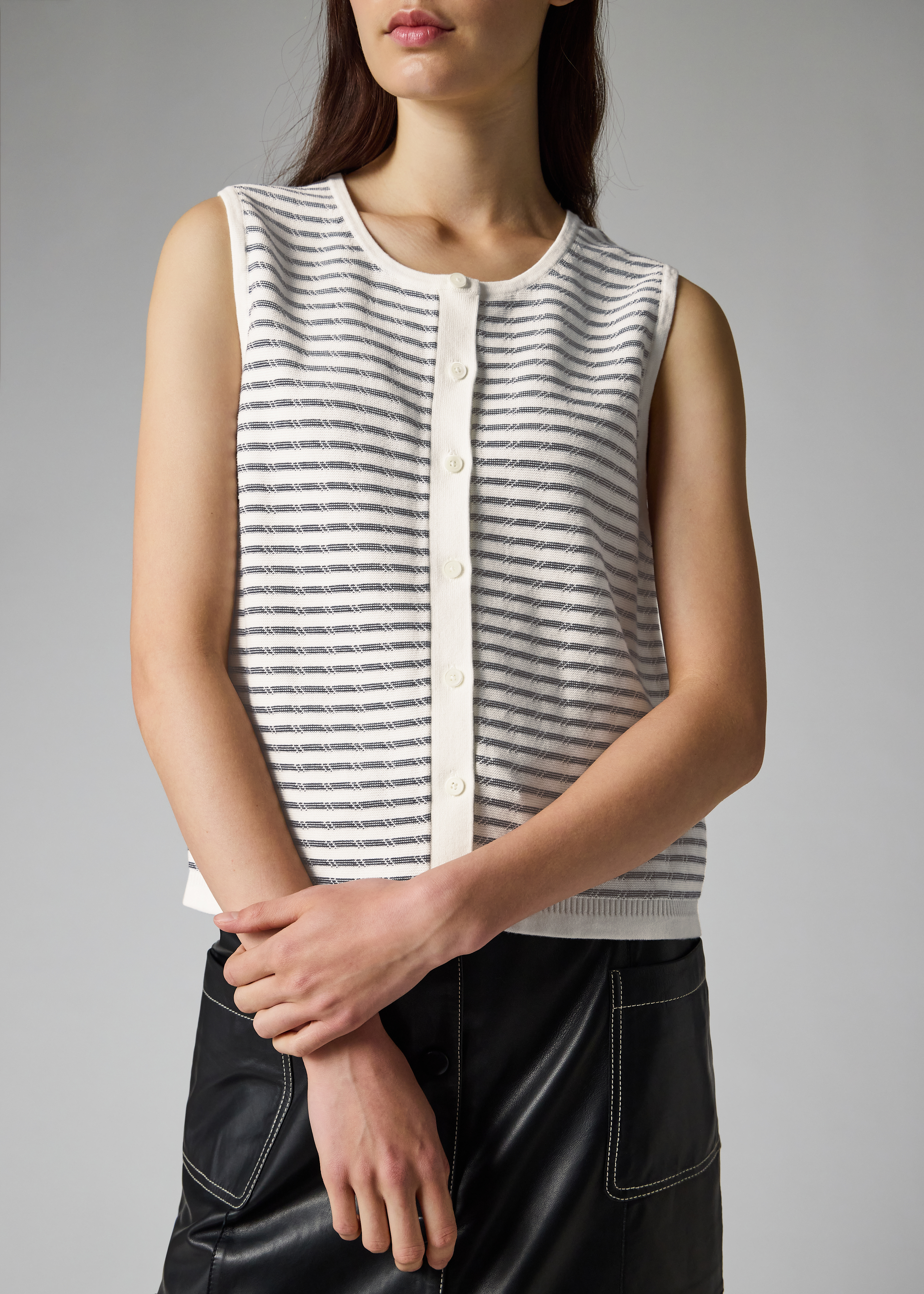 Women's White Knitted Stripe Waistcoat