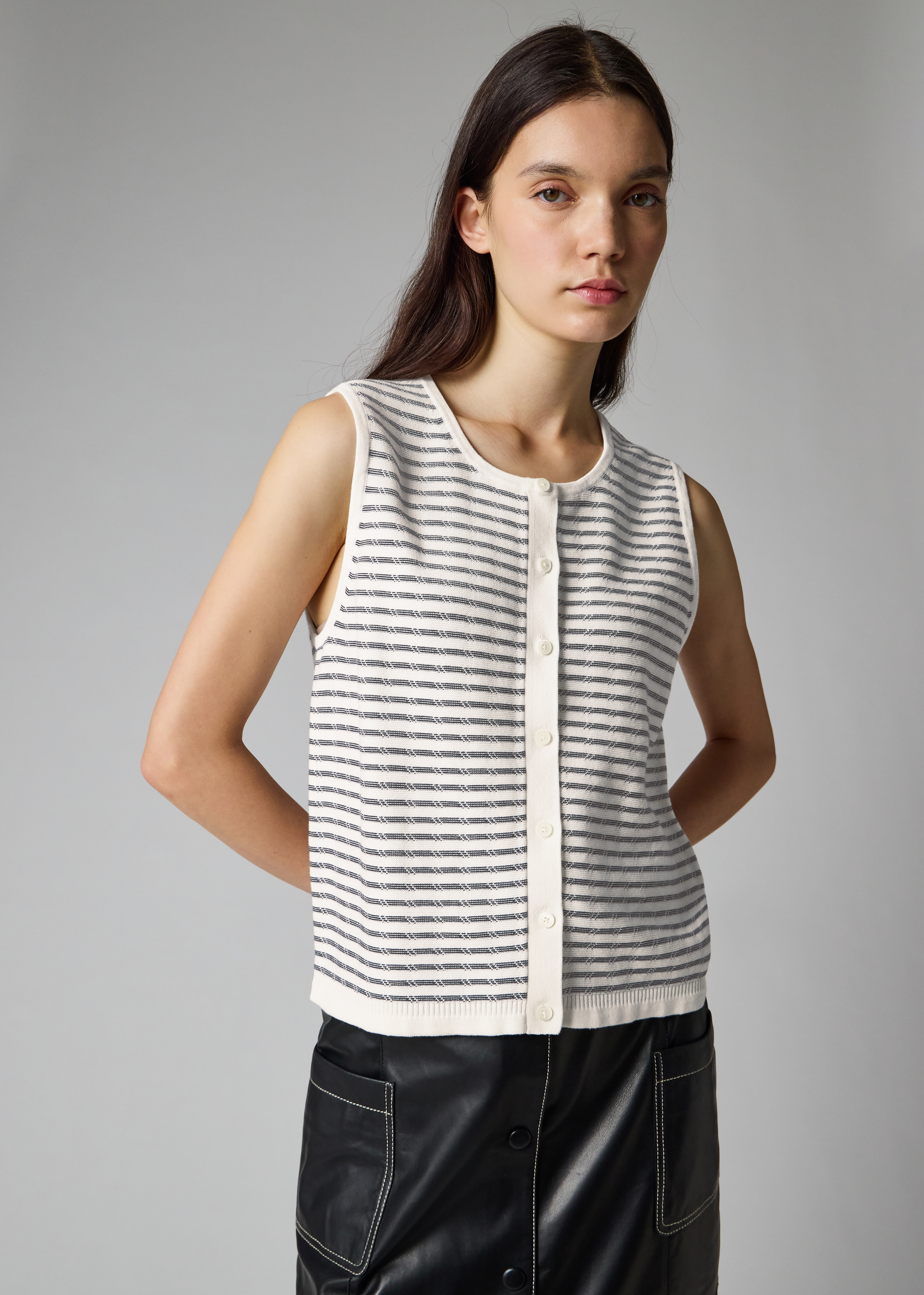Women's White Knitted Stripe Waistcoat