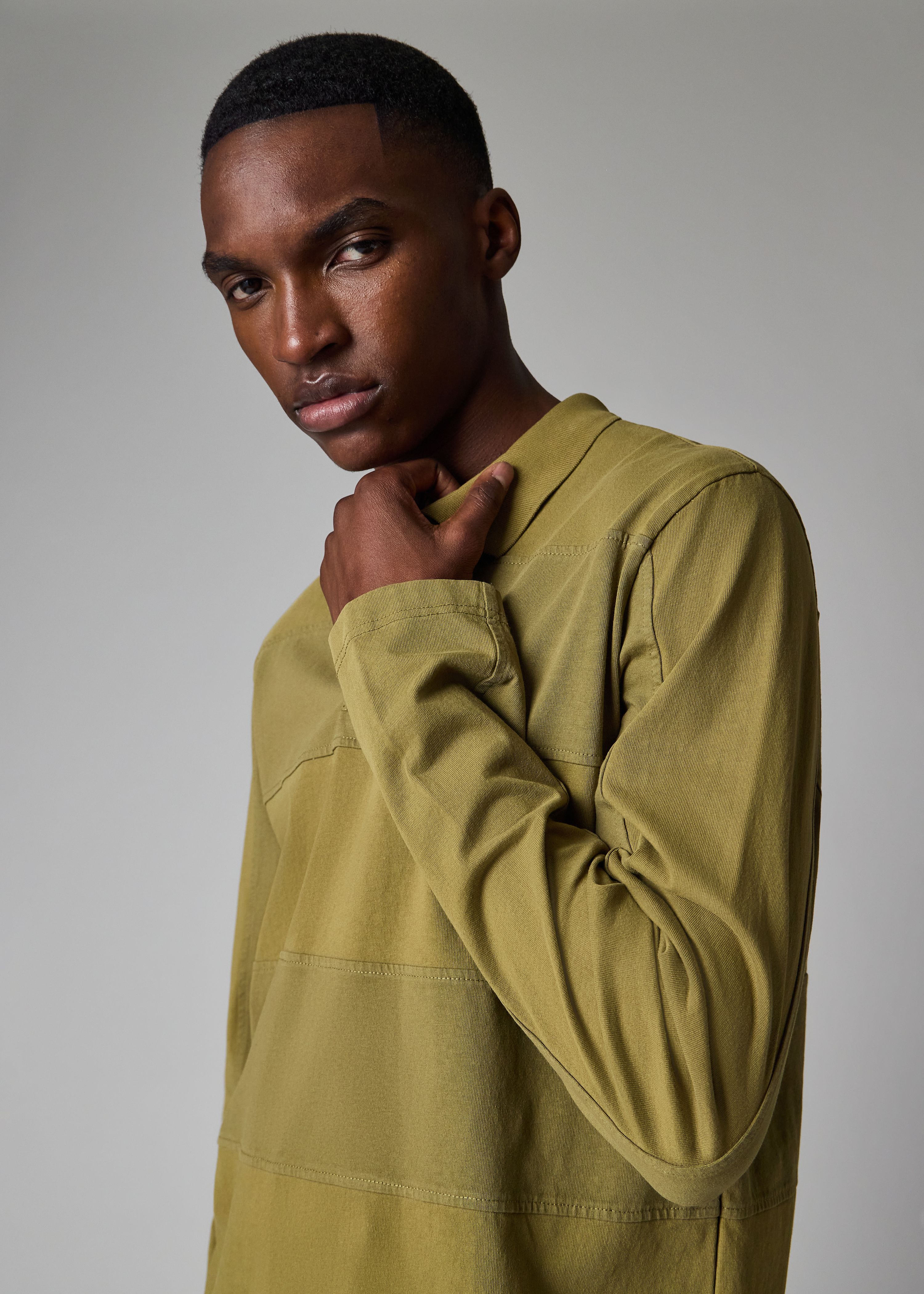 Khaki Block Stripe Rugby Polo Shirt