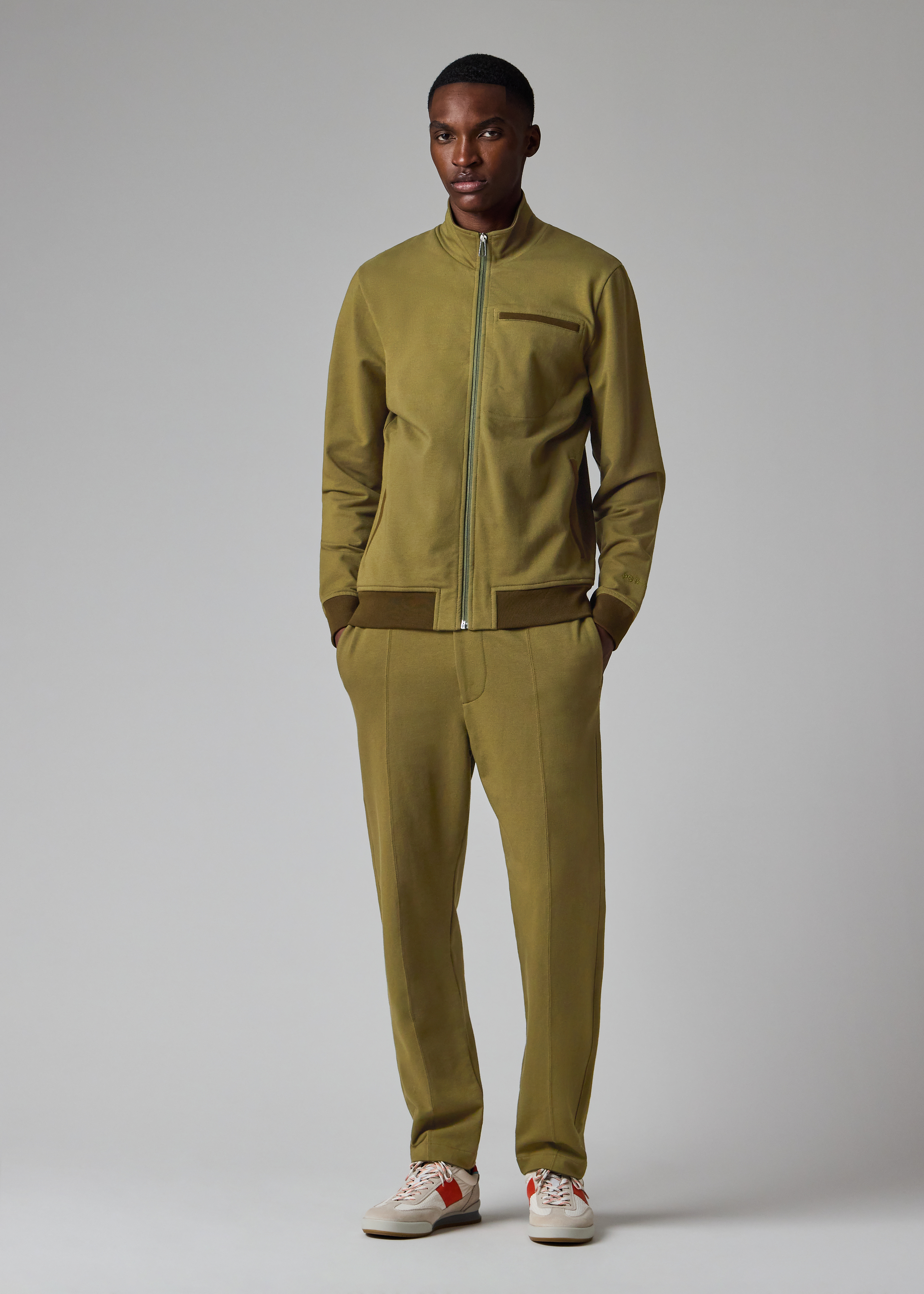 Cotton-Blend Khaki Zip Sweatshirt