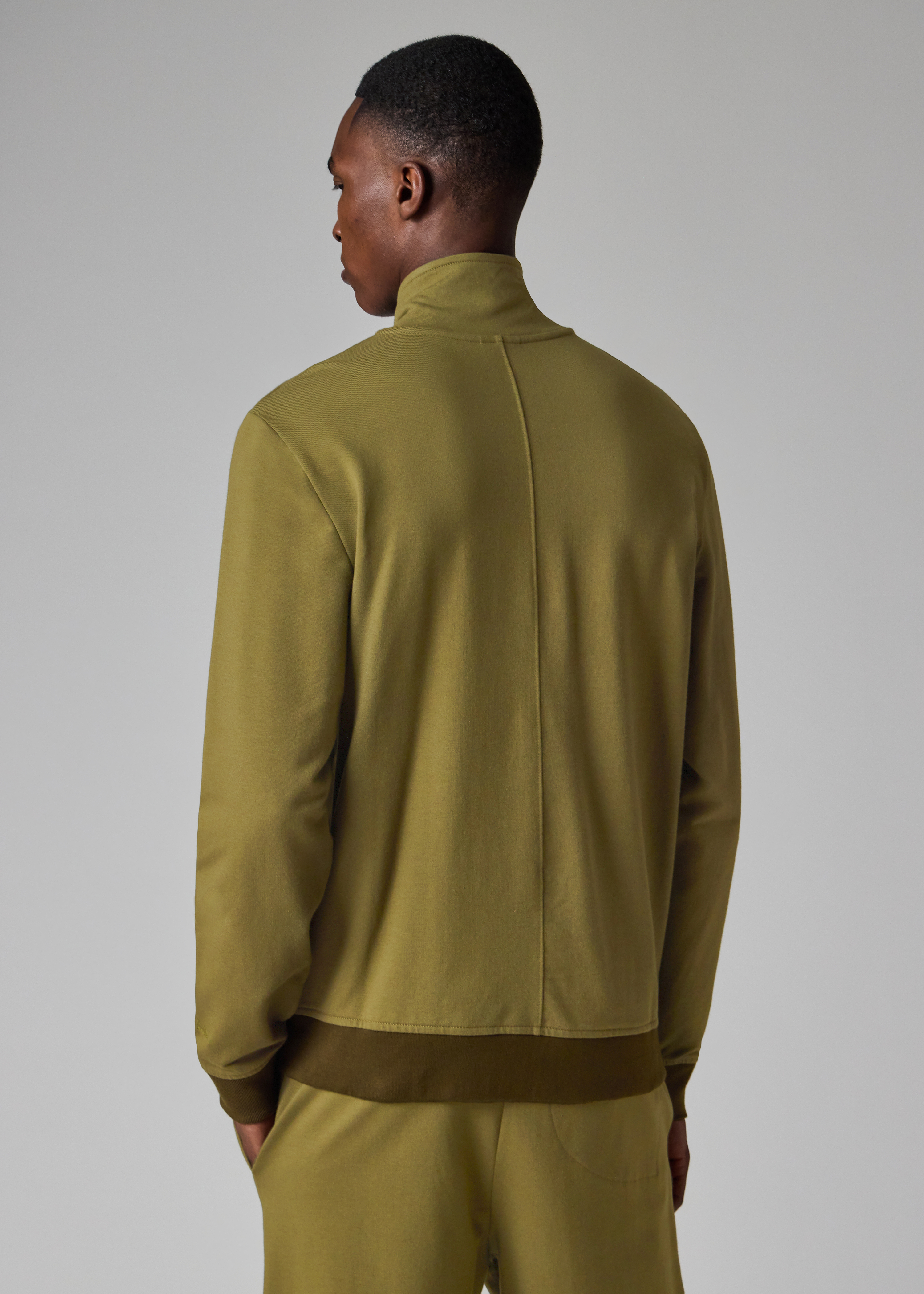 Cotton-Blend Khaki Zip Sweatshirt