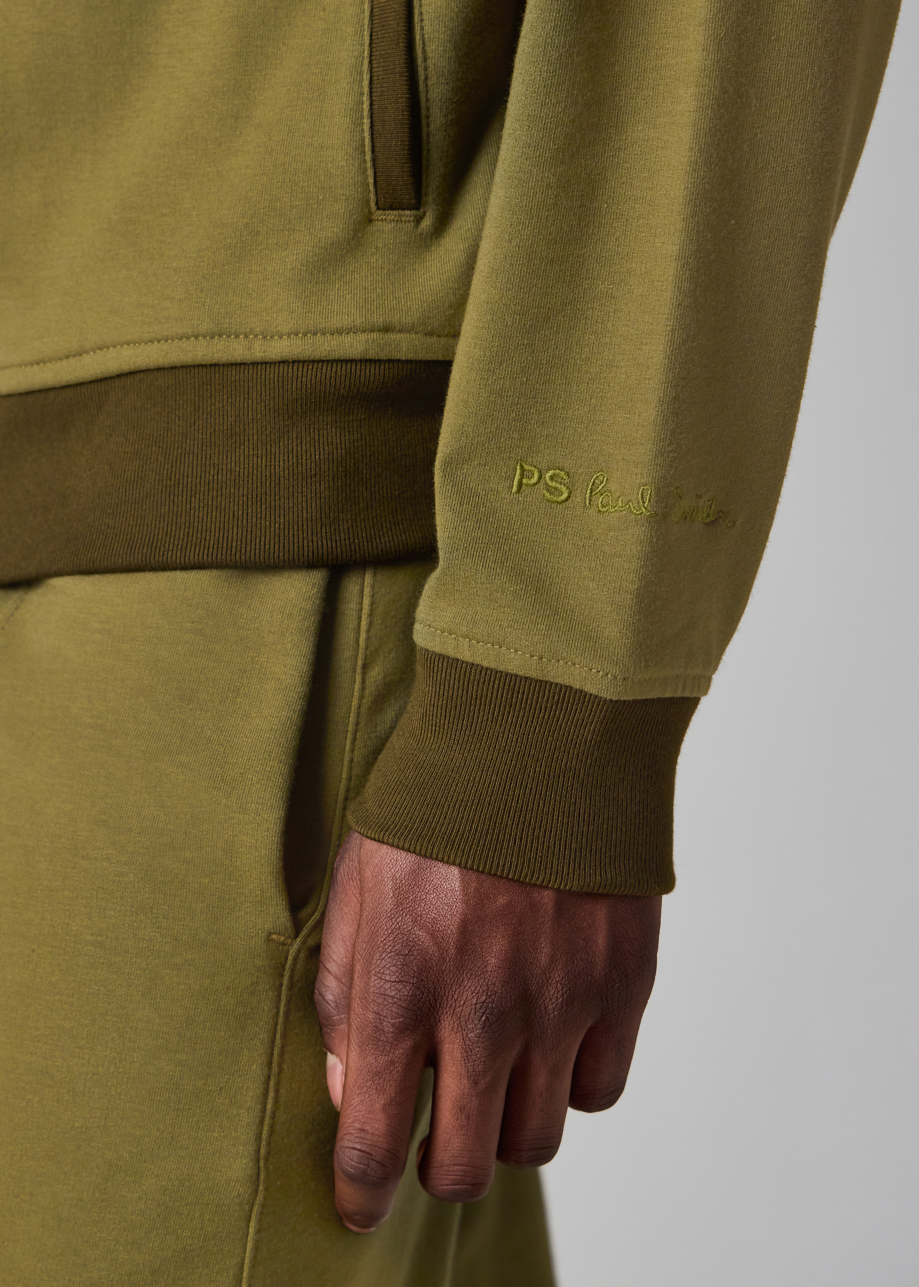 Cotton-Blend Khaki Zip Sweatshirt