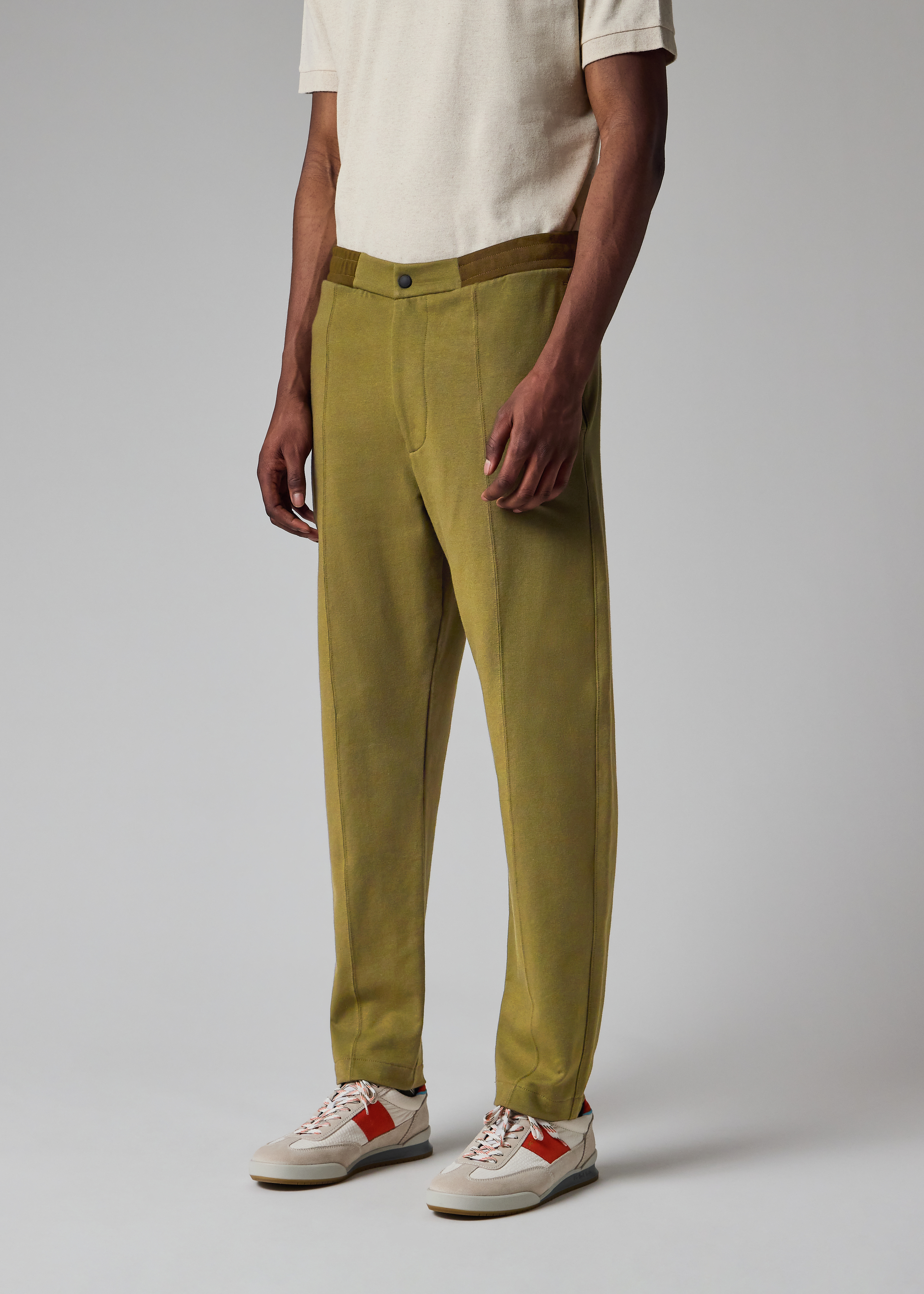 Khaki Cotton Jersey Front-Seam Sweatpants