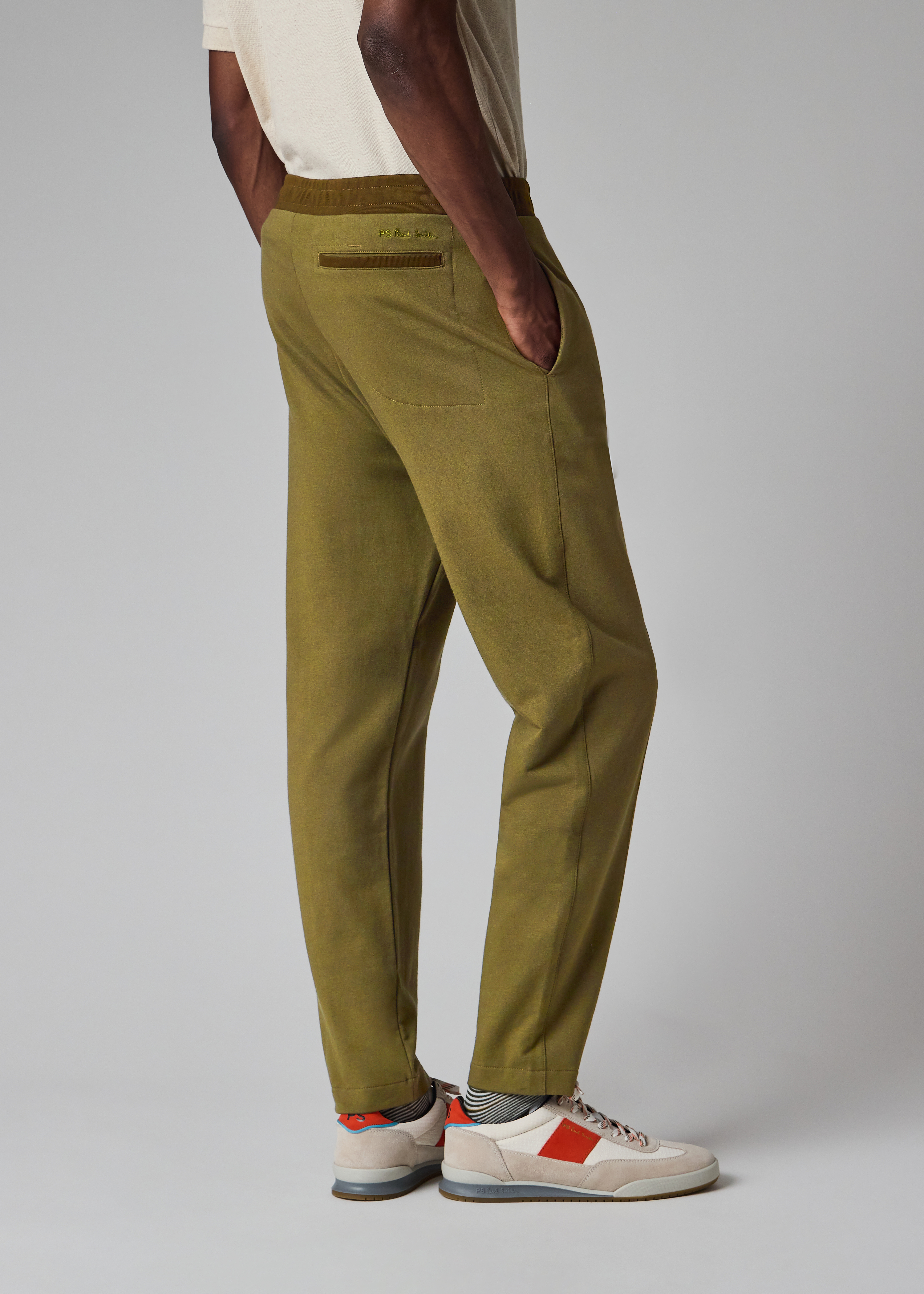 Khaki Cotton Jersey Front-Seam Sweatpants