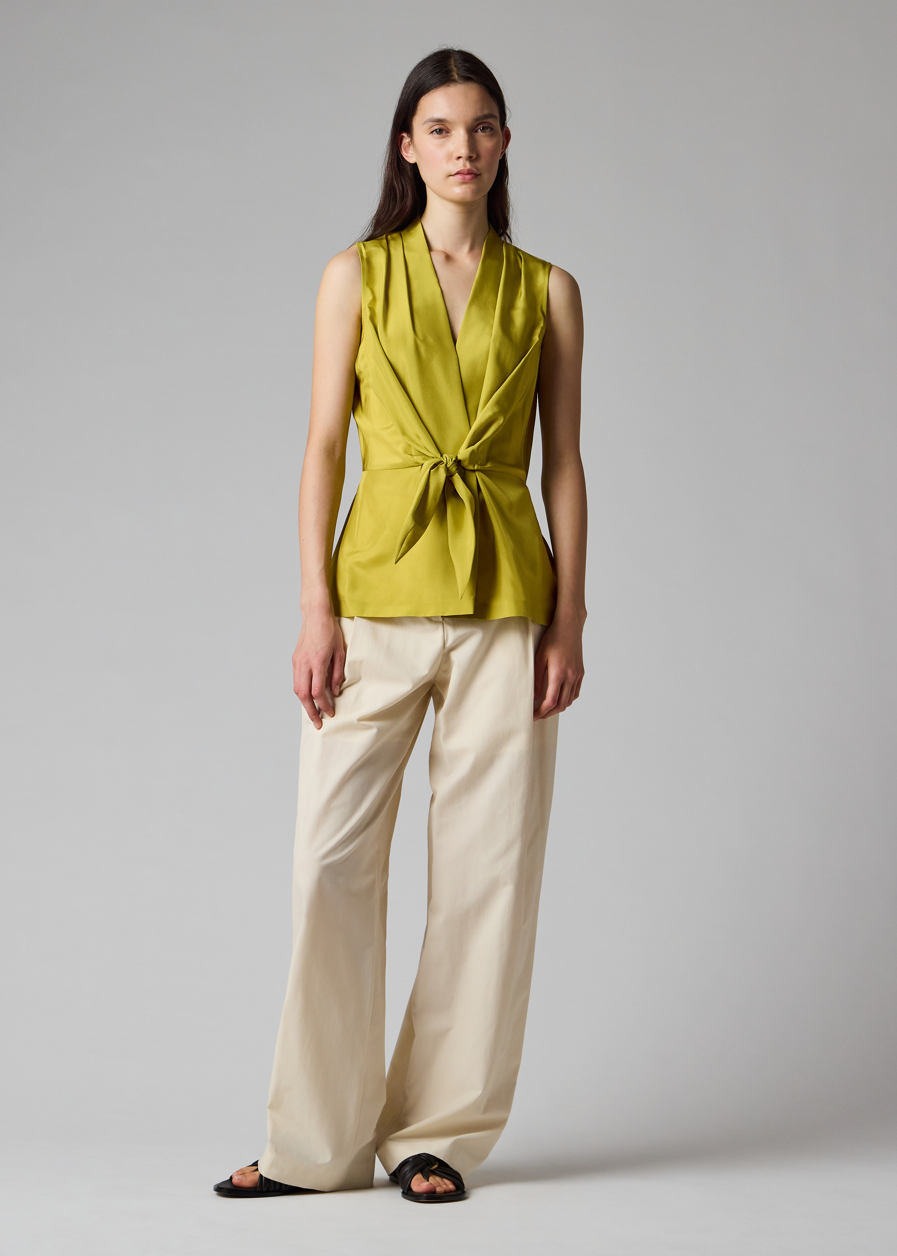 Women's Bright Green Silk Front Tie Top
