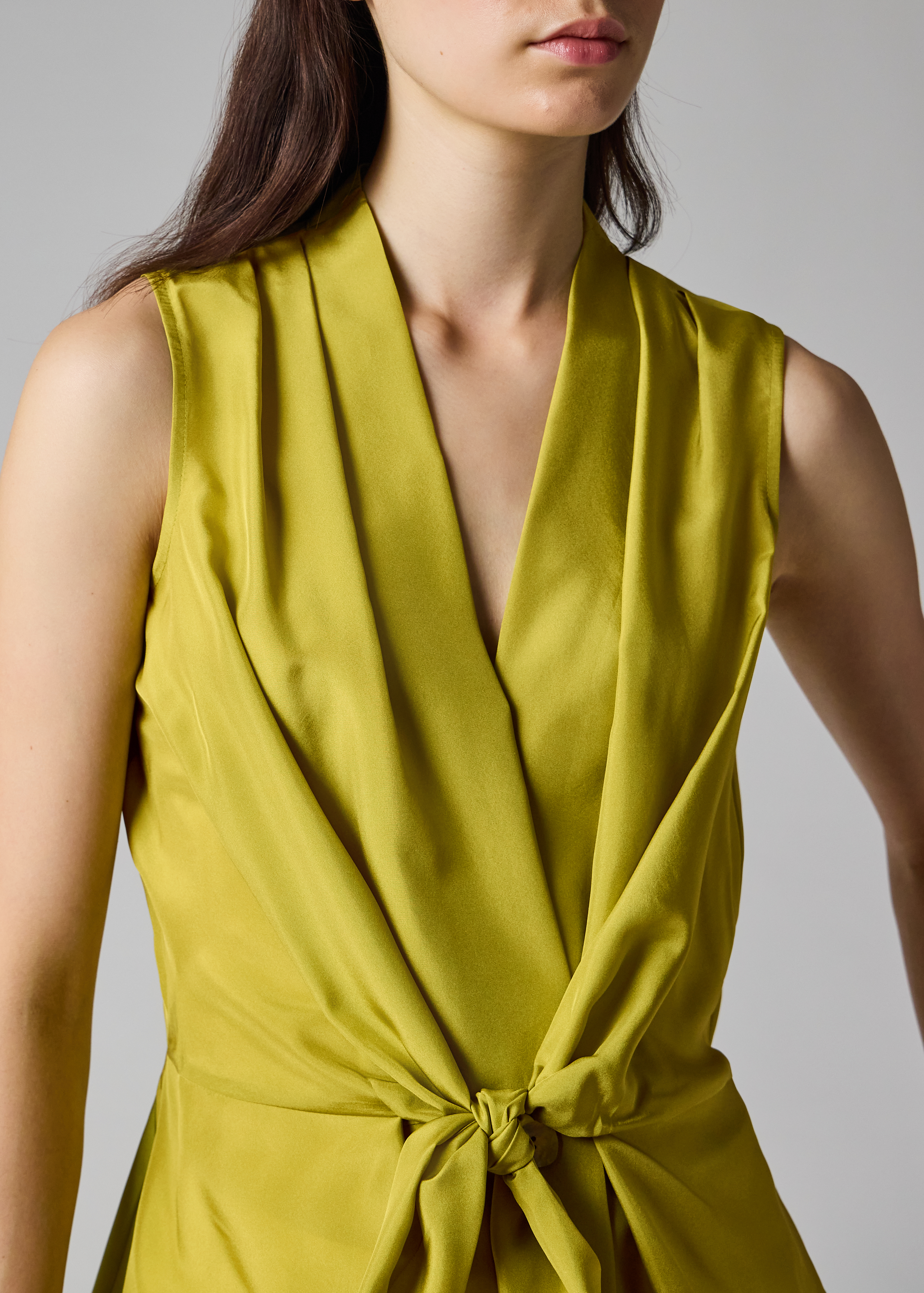 Women's Bright Green Silk Front Tie Top