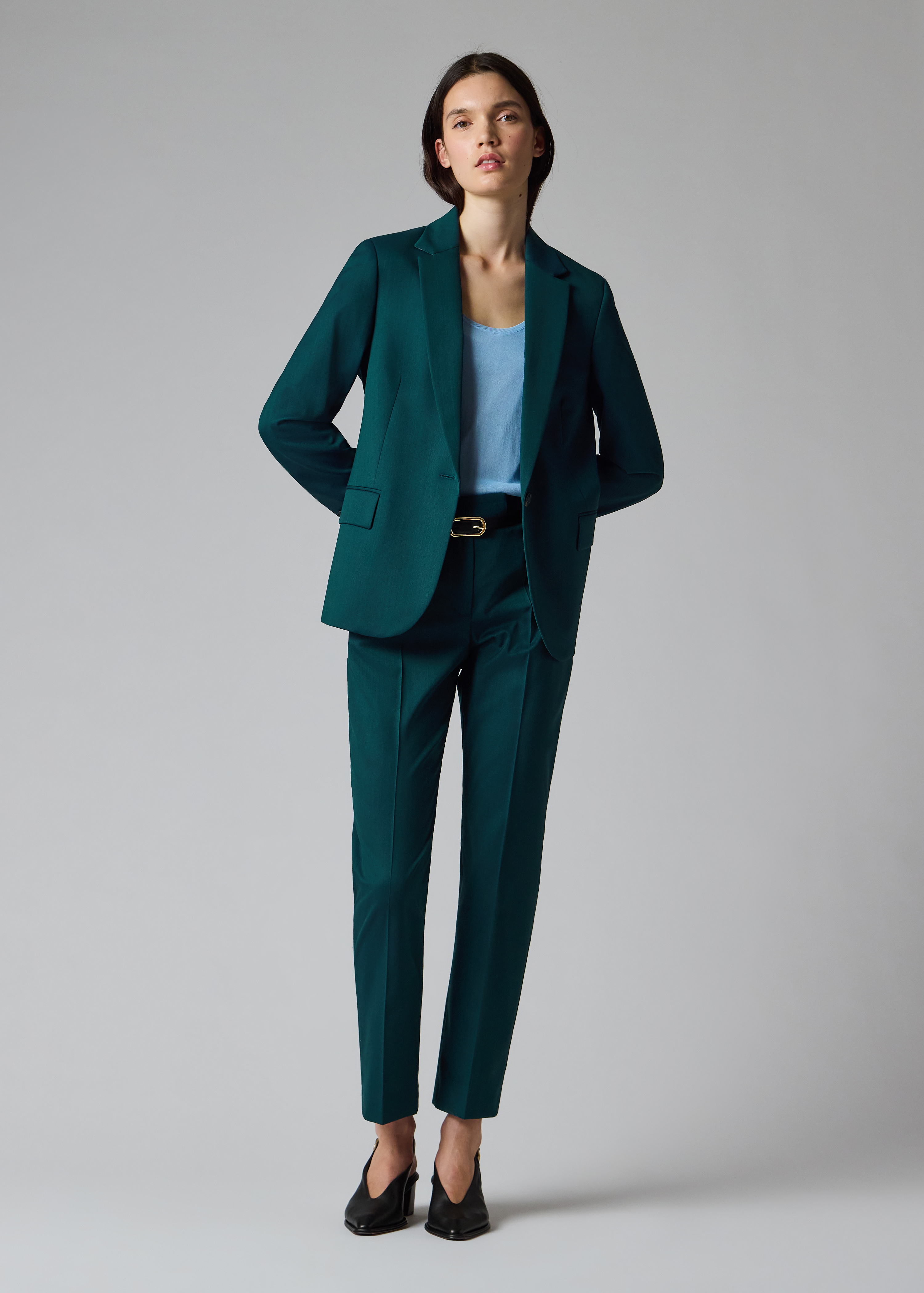 Women's Petrol Green Slim-Fit Wool-Blend Trousers