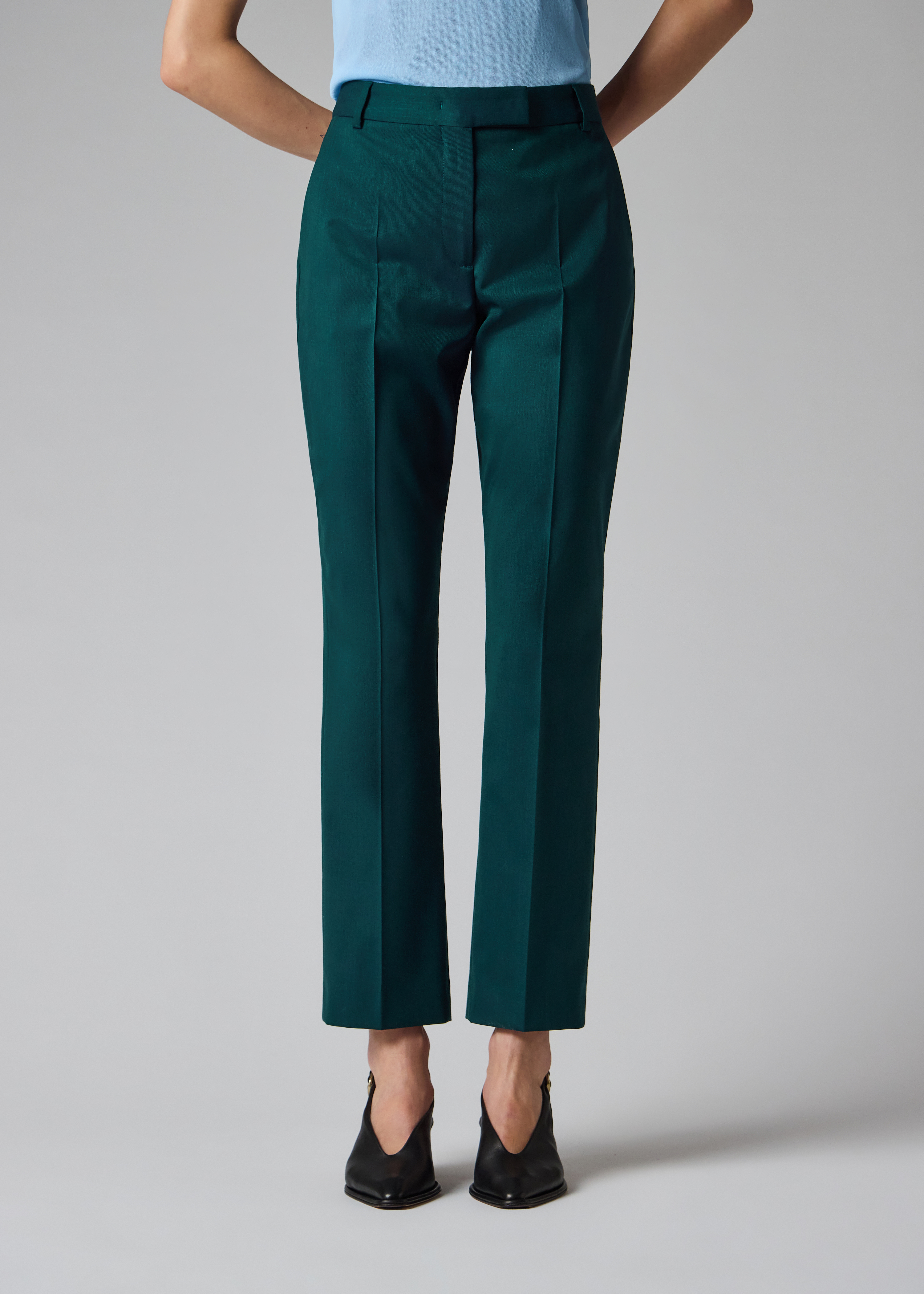 Women's Petrol Green Slim-Fit Wool-Blend Trousers