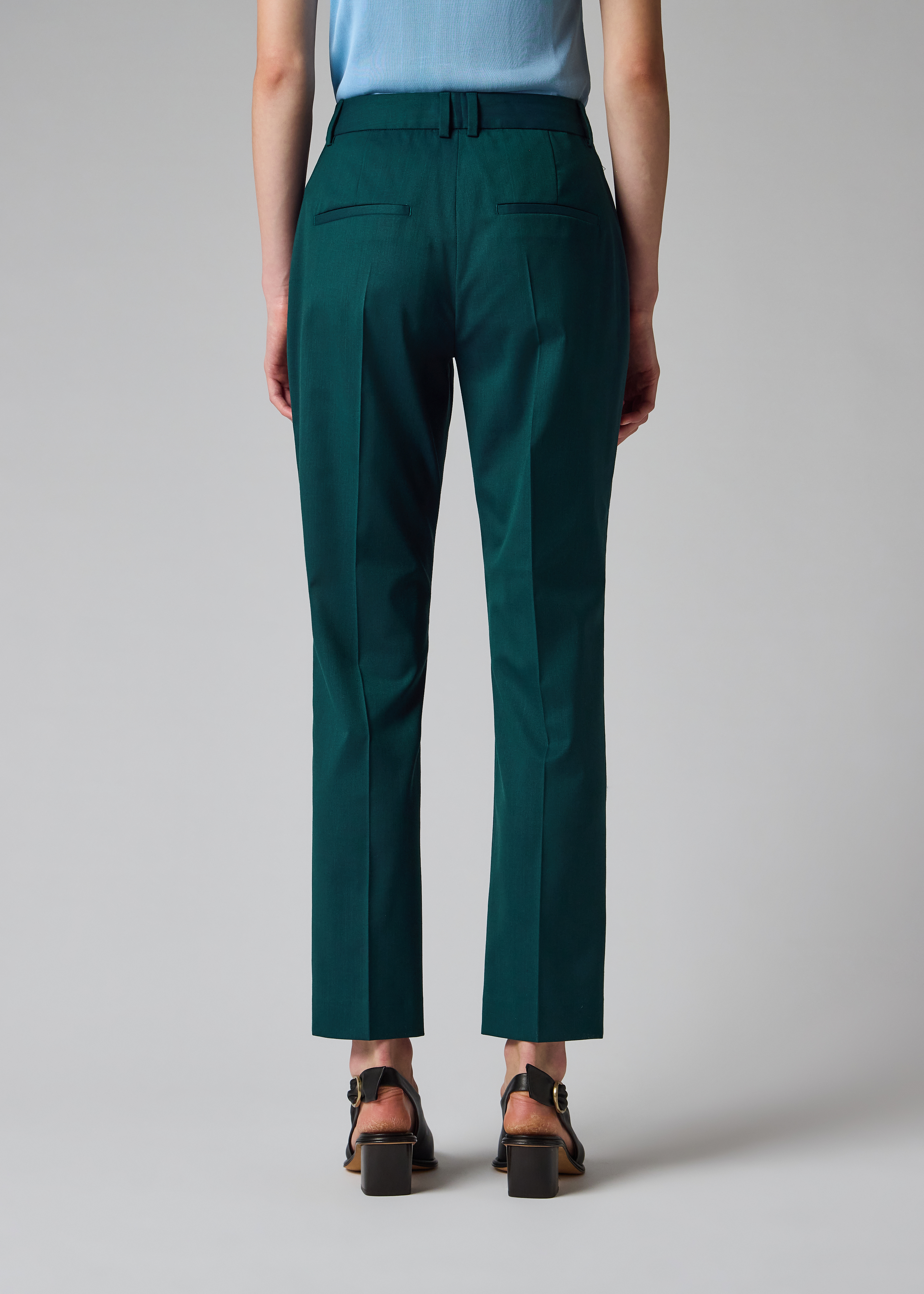 Women's Petrol Green Slim-Fit Wool-Blend Trousers